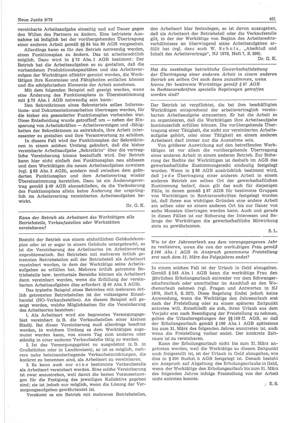 Neue Justiz (NJ), Zeitschrift für sozialistisches Recht und Gesetzlichkeit [Deutsche Demokratische Republik (DDR)], 32. Jahrgang 1978, Seite 401 (NJ DDR 1978, S. 401)