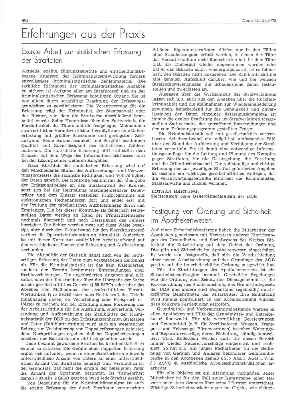 Neue Justiz (NJ), Zeitschrift für sozialistisches Recht und Gesetzlichkeit [Deutsche Demokratische Republik (DDR)], 32. Jahrgang 1978, Seite 402 (NJ DDR 1978, S. 402)