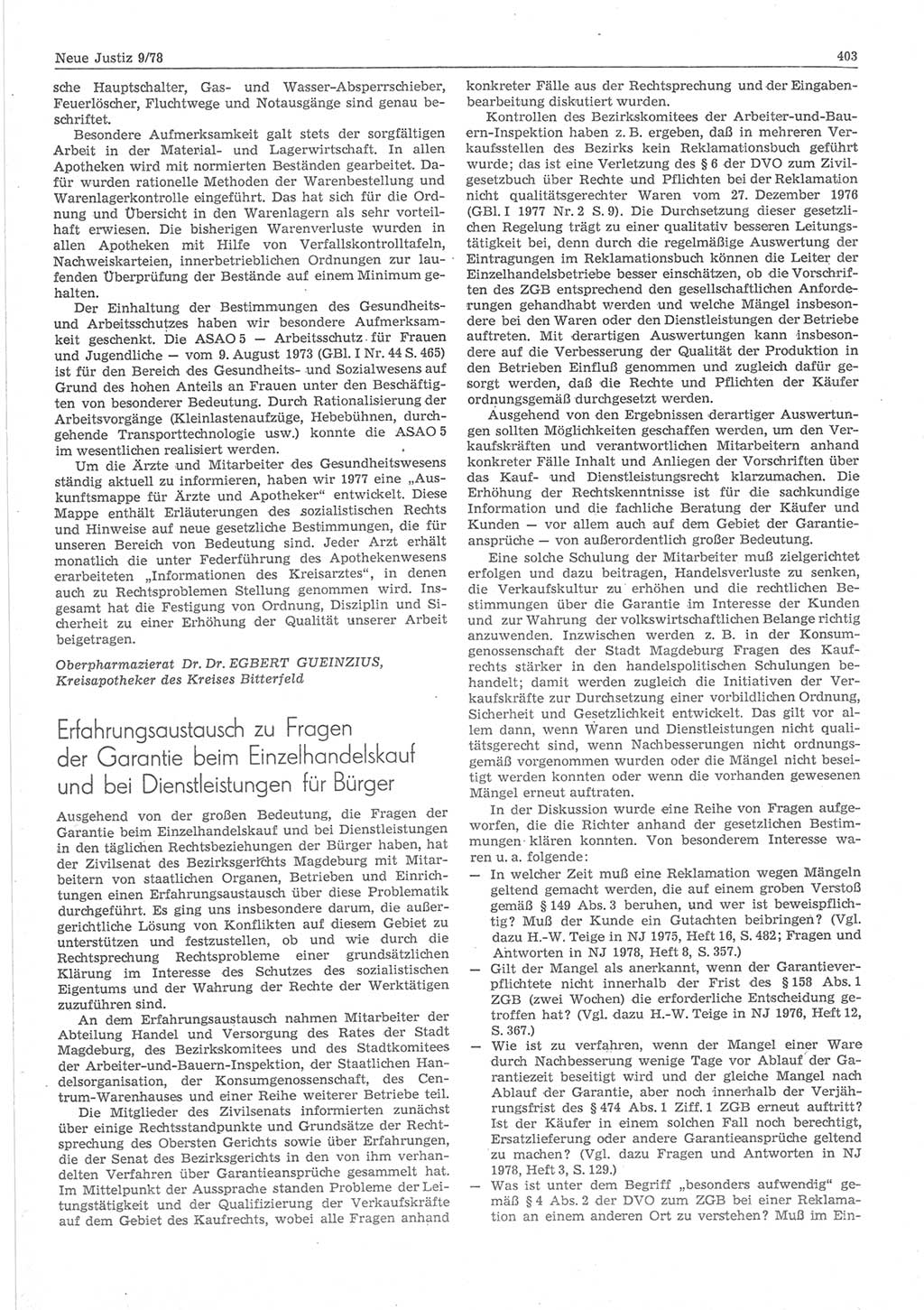 Neue Justiz (NJ), Zeitschrift für sozialistisches Recht und Gesetzlichkeit [Deutsche Demokratische Republik (DDR)], 32. Jahrgang 1978, Seite 403 (NJ DDR 1978, S. 403)