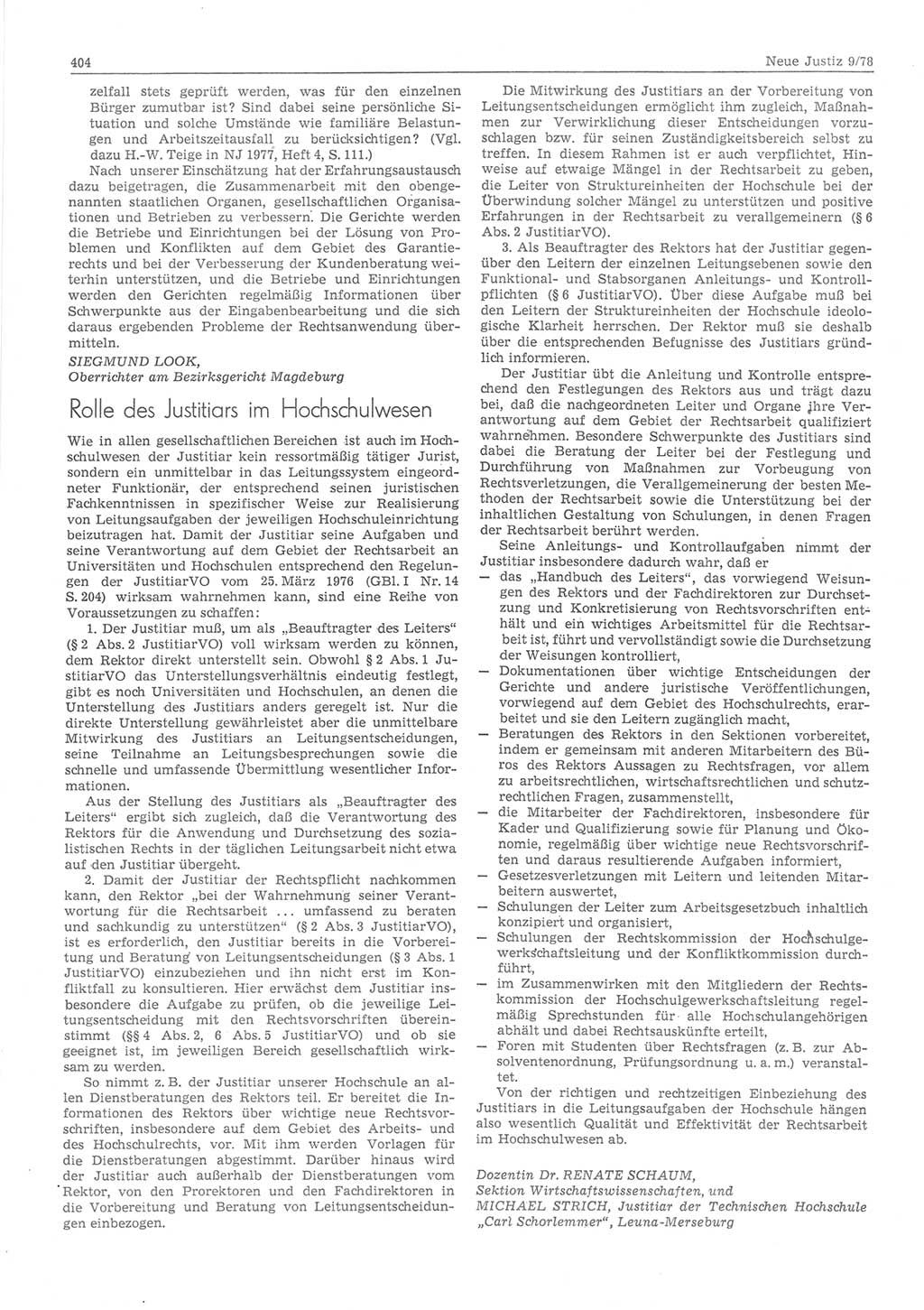 Neue Justiz (NJ), Zeitschrift für sozialistisches Recht und Gesetzlichkeit [Deutsche Demokratische Republik (DDR)], 32. Jahrgang 1978, Seite 404 (NJ DDR 1978, S. 404)