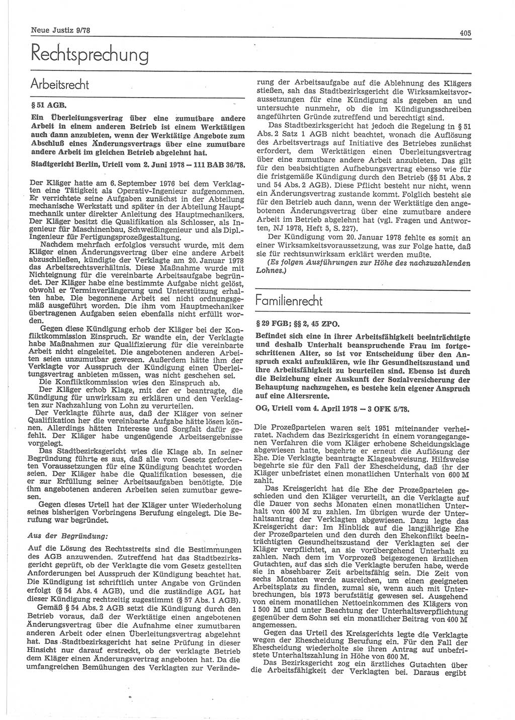 Neue Justiz (NJ), Zeitschrift für sozialistisches Recht und Gesetzlichkeit [Deutsche Demokratische Republik (DDR)], 32. Jahrgang 1978, Seite 405 (NJ DDR 1978, S. 405)
