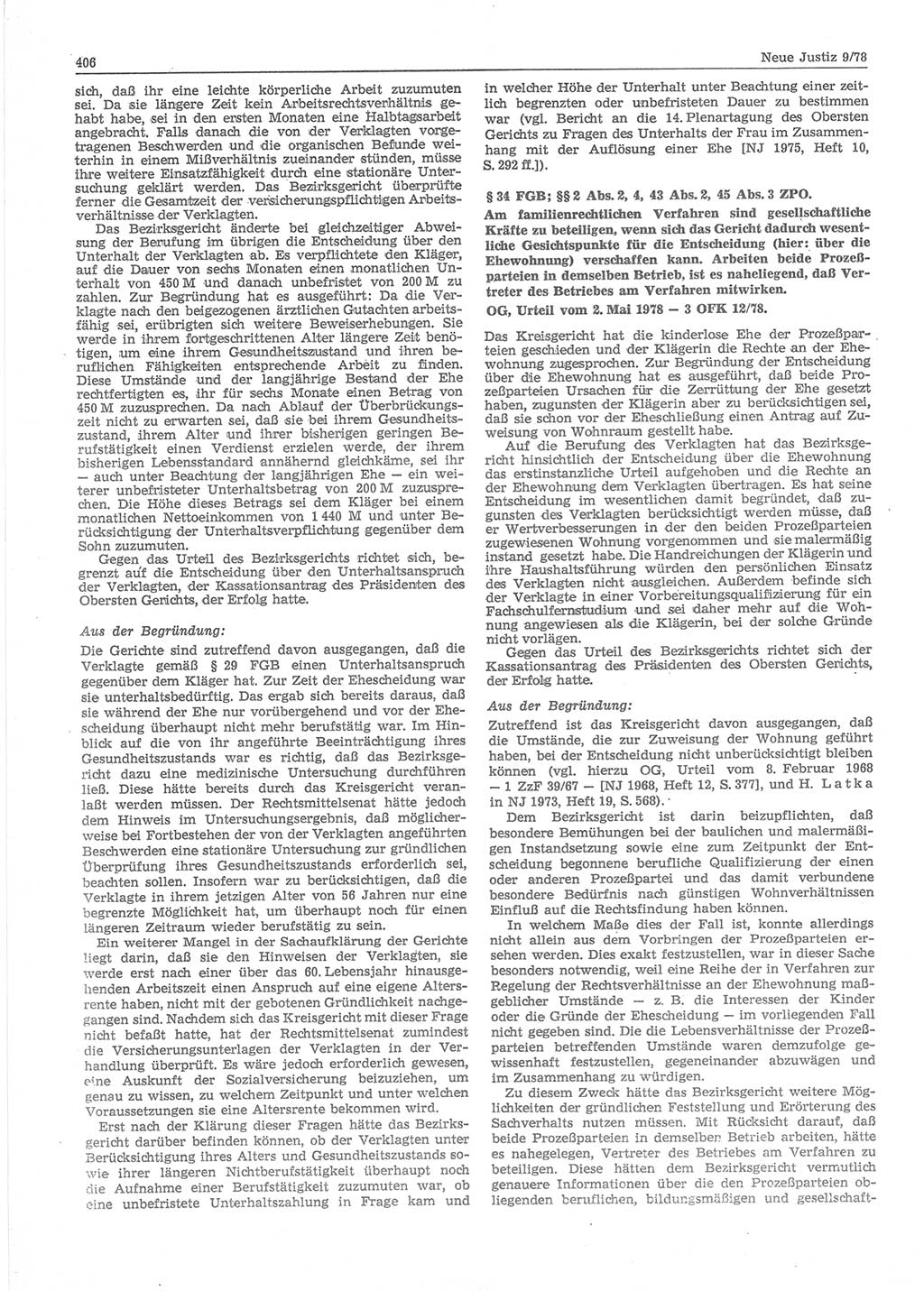 Neue Justiz (NJ), Zeitschrift für sozialistisches Recht und Gesetzlichkeit [Deutsche Demokratische Republik (DDR)], 32. Jahrgang 1978, Seite 406 (NJ DDR 1978, S. 406)