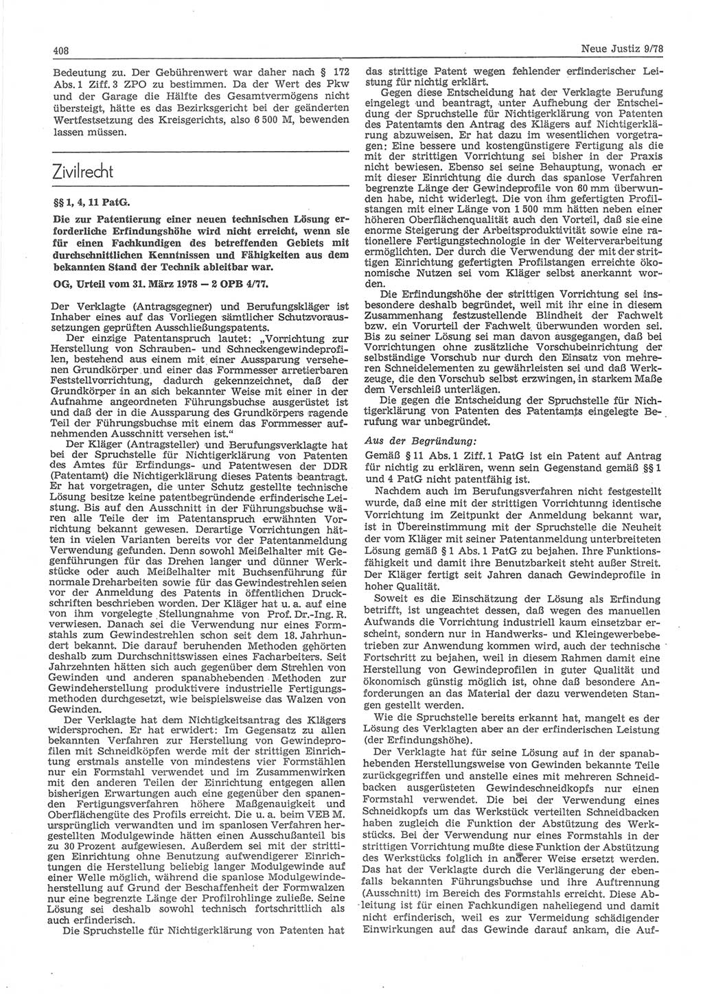 Neue Justiz (NJ), Zeitschrift für sozialistisches Recht und Gesetzlichkeit [Deutsche Demokratische Republik (DDR)], 32. Jahrgang 1978, Seite 408 (NJ DDR 1978, S. 408)