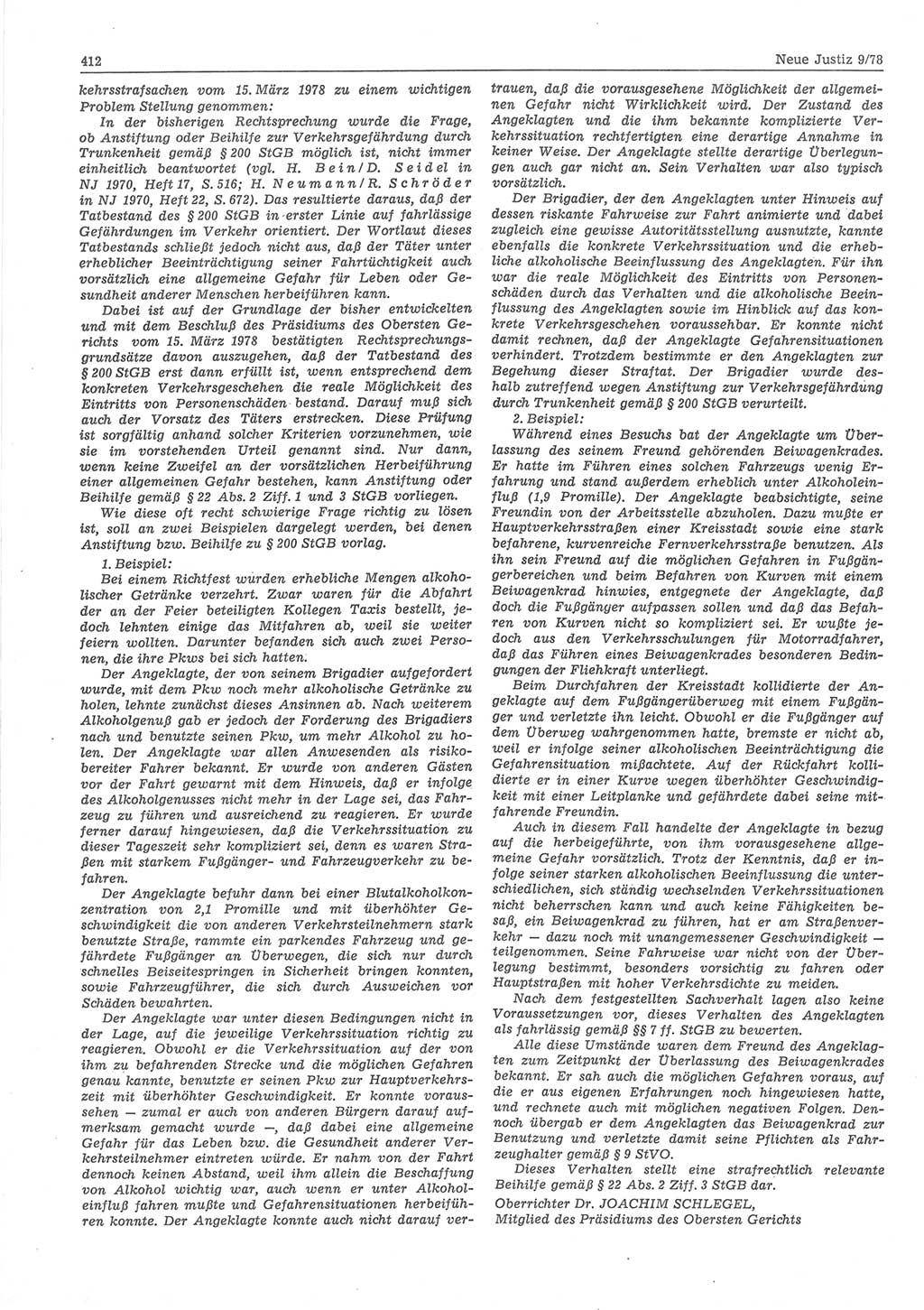 Neue Justiz (NJ), Zeitschrift für sozialistisches Recht und Gesetzlichkeit [Deutsche Demokratische Republik (DDR)], 32. Jahrgang 1978, Seite 412 (NJ DDR 1978, S. 412)