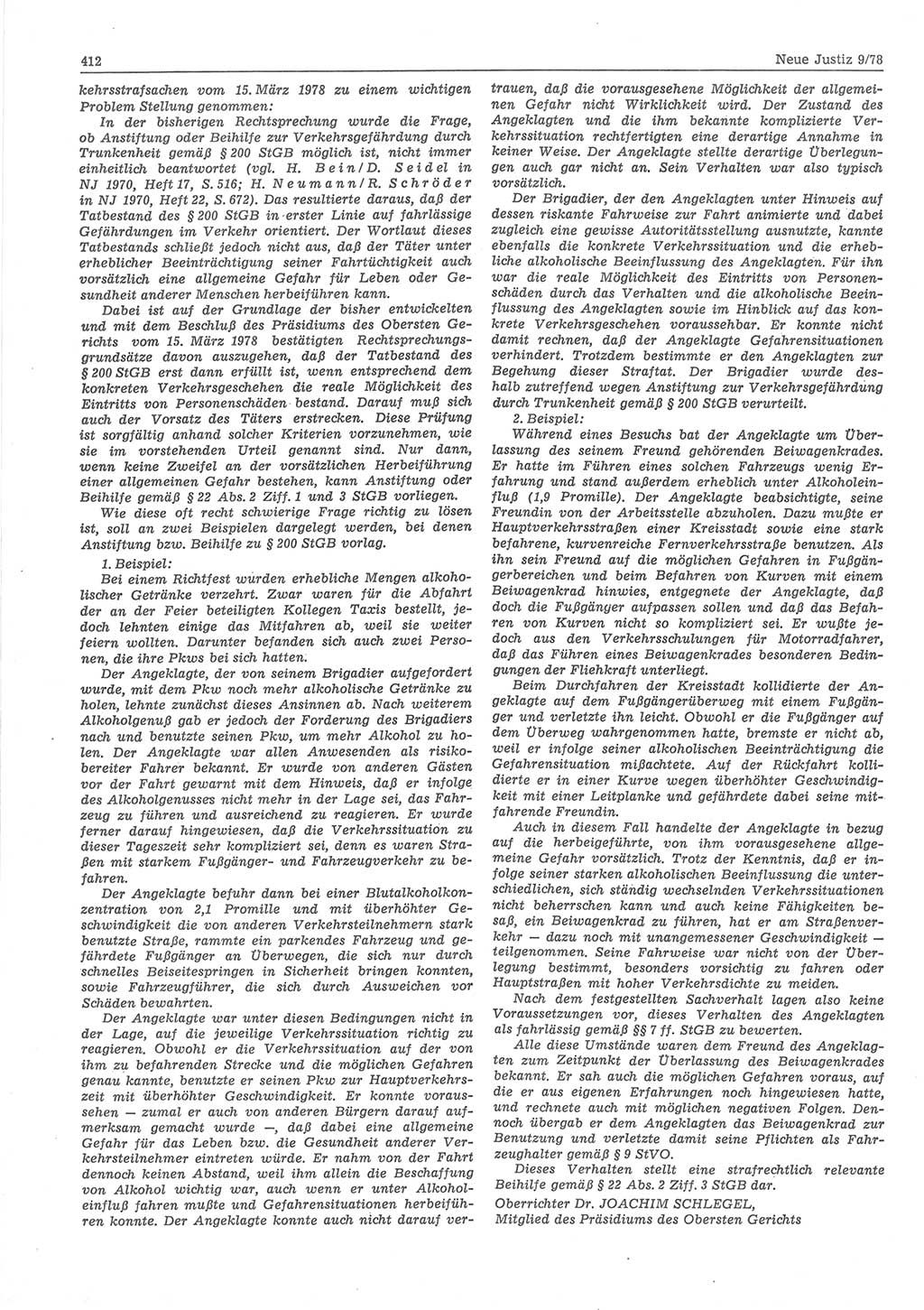 Neue Justiz (NJ), Zeitschrift für sozialistisches Recht und Gesetzlichkeit [Deutsche Demokratische Republik (DDR)], 32. Jahrgang 1978, Seite 412 (NJ DDR 1978, S. 412)
