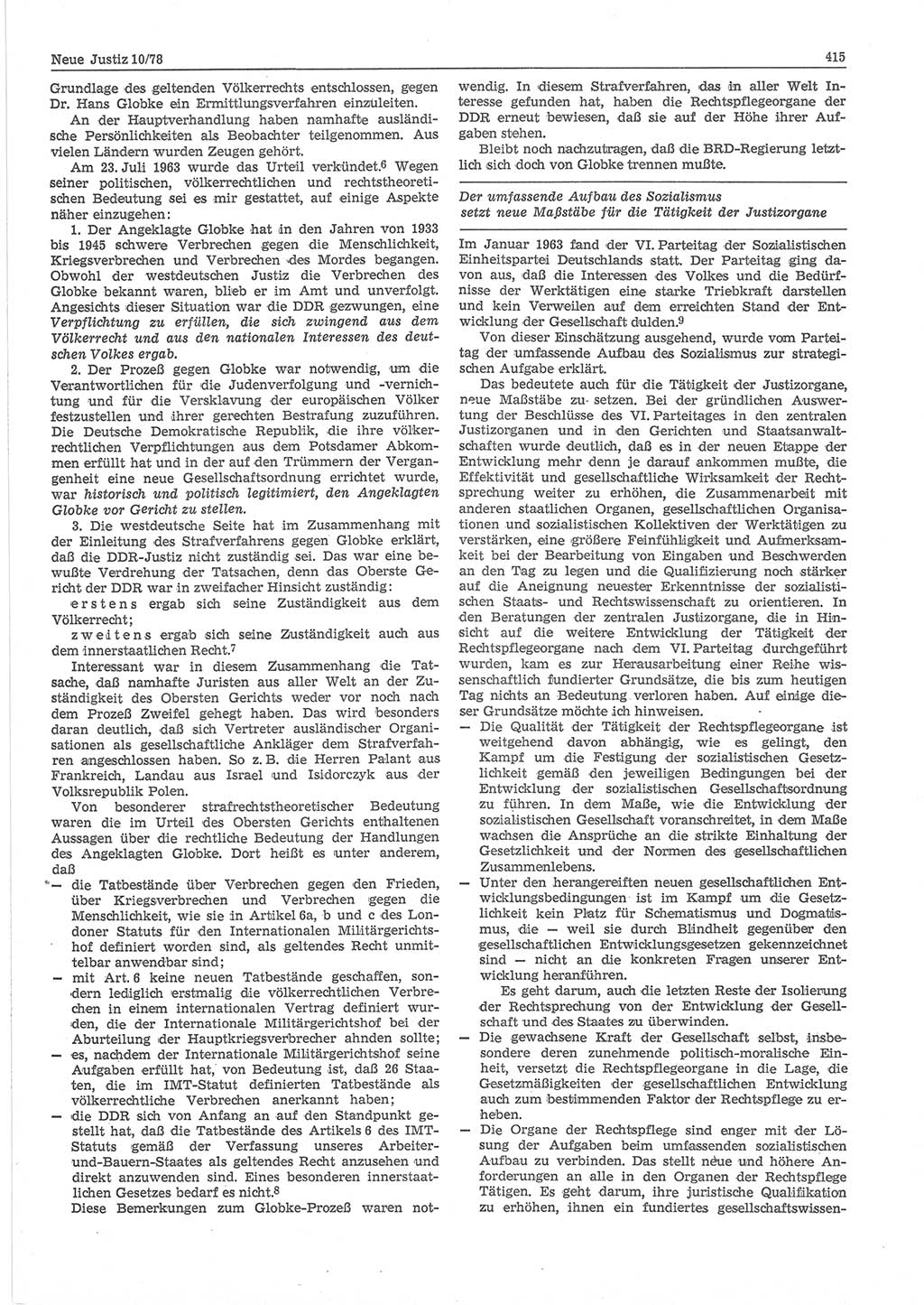 Neue Justiz (NJ), Zeitschrift für sozialistisches Recht und Gesetzlichkeit [Deutsche Demokratische Republik (DDR)], 32. Jahrgang 1978, Seite 415 (NJ DDR 1978, S. 415)