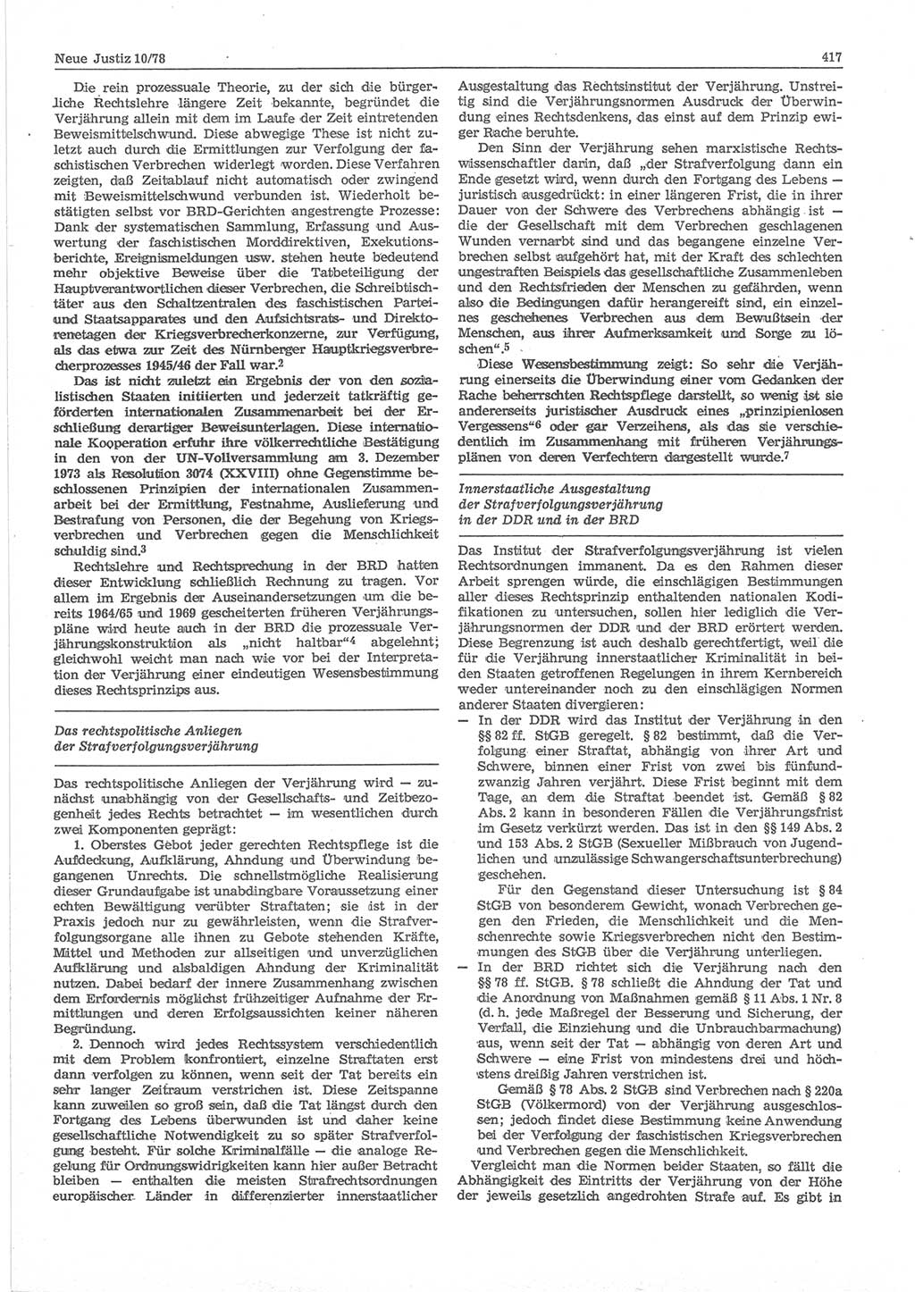 Neue Justiz (NJ), Zeitschrift für sozialistisches Recht und Gesetzlichkeit [Deutsche Demokratische Republik (DDR)], 32. Jahrgang 1978, Seite 417 (NJ DDR 1978, S. 417)