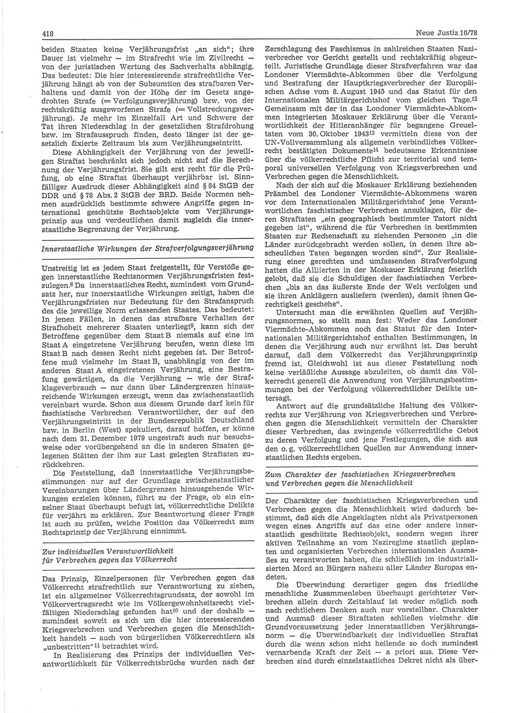 Neue Justiz (NJ), Zeitschrift für sozialistisches Recht und Gesetzlichkeit [Deutsche Demokratische Republik (DDR)], 32. Jahrgang 1978, Seite 418 (NJ DDR 1978, S. 418)