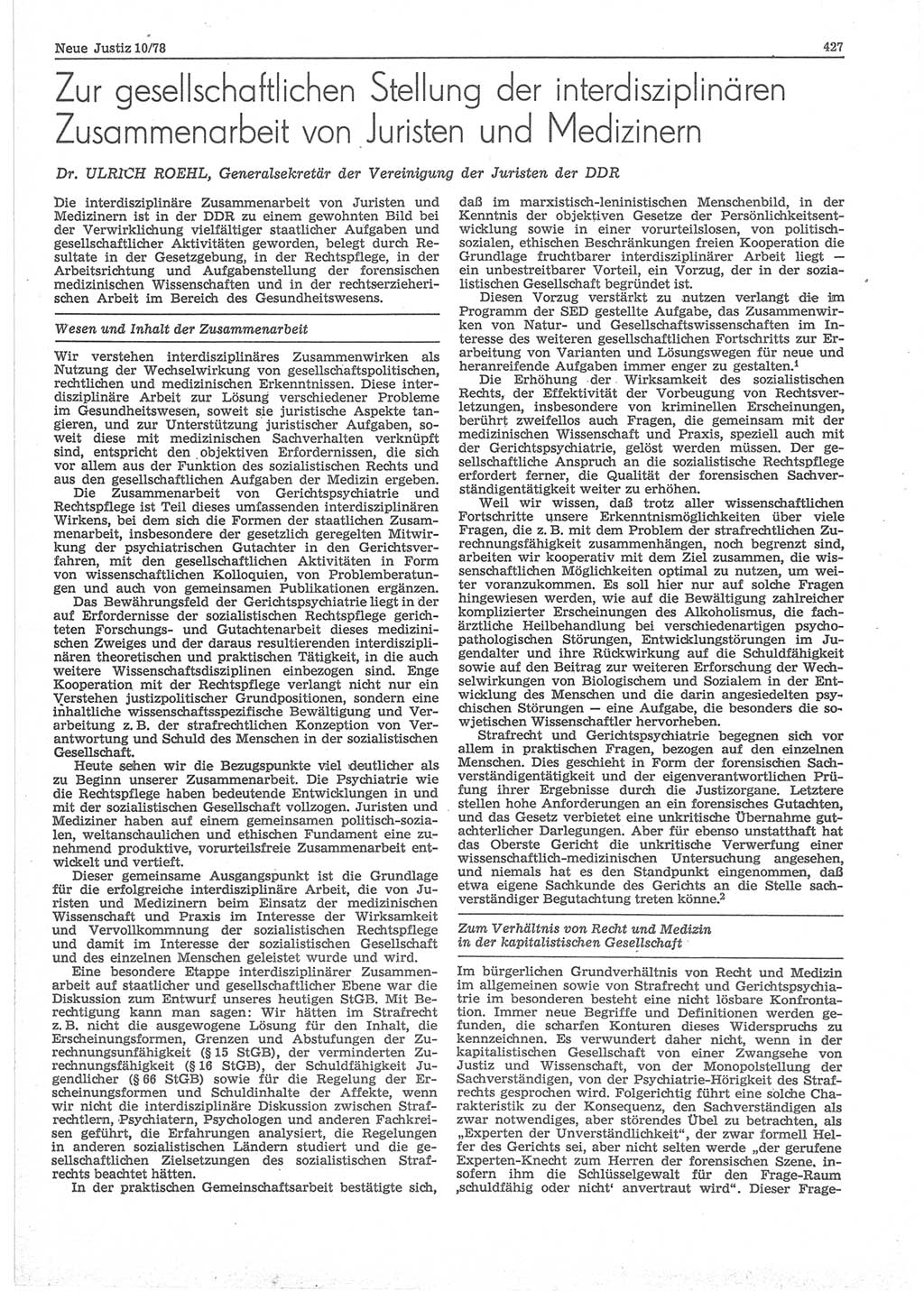 Neue Justiz (NJ), Zeitschrift für sozialistisches Recht und Gesetzlichkeit [Deutsche Demokratische Republik (DDR)], 32. Jahrgang 1978, Seite 427 (NJ DDR 1978, S. 427)