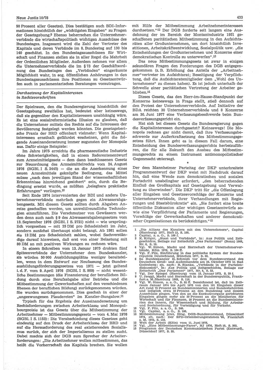 Neue Justiz (NJ), Zeitschrift für sozialistisches Recht und Gesetzlichkeit [Deutsche Demokratische Republik (DDR)], 32. Jahrgang 1978, Seite 433 (NJ DDR 1978, S. 433)