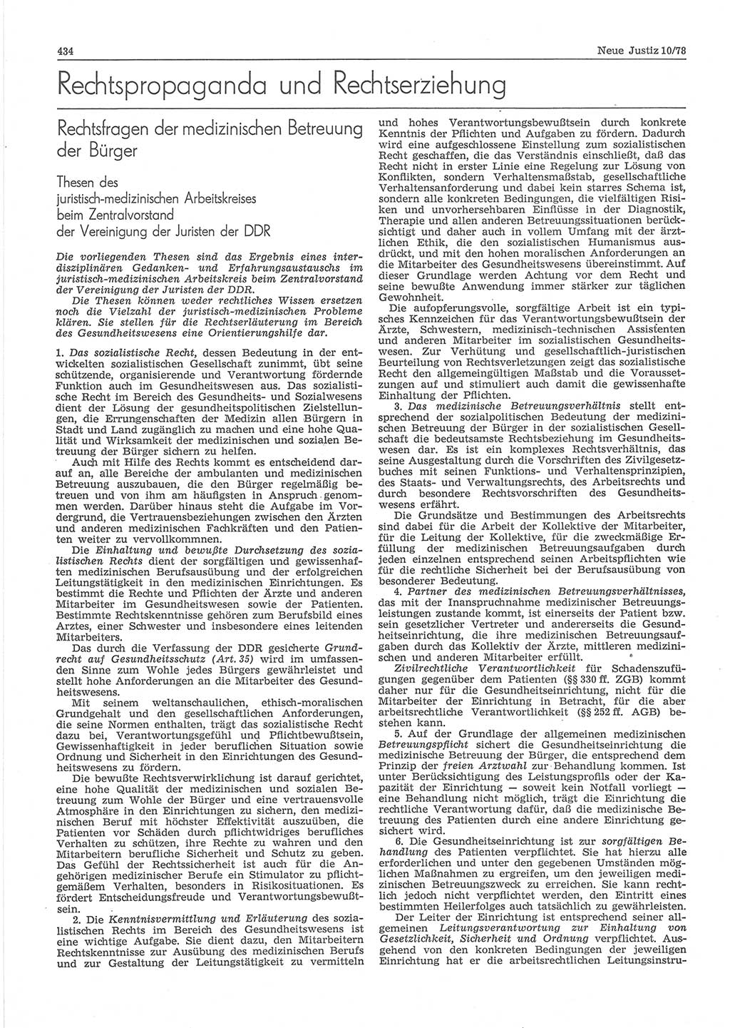 Neue Justiz (NJ), Zeitschrift für sozialistisches Recht und Gesetzlichkeit [Deutsche Demokratische Republik (DDR)], 32. Jahrgang 1978, Seite 434 (NJ DDR 1978, S. 434)