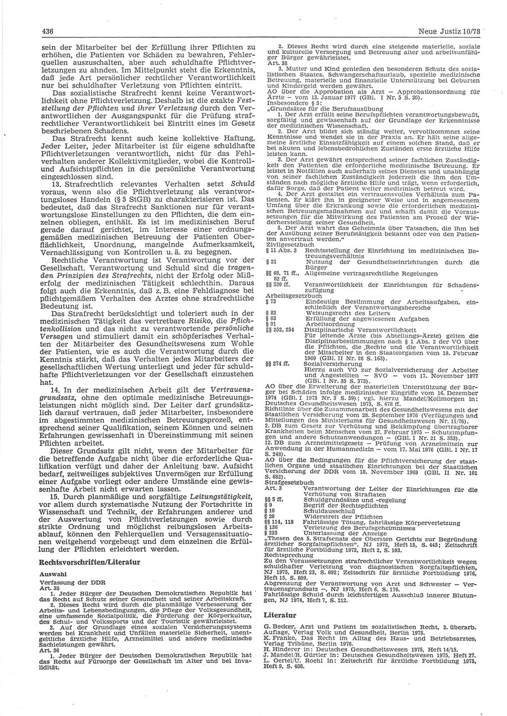 Neue Justiz (NJ), Zeitschrift für sozialistisches Recht und Gesetzlichkeit [Deutsche Demokratische Republik (DDR)], 32. Jahrgang 1978, Seite 436 (NJ DDR 1978, S. 436)