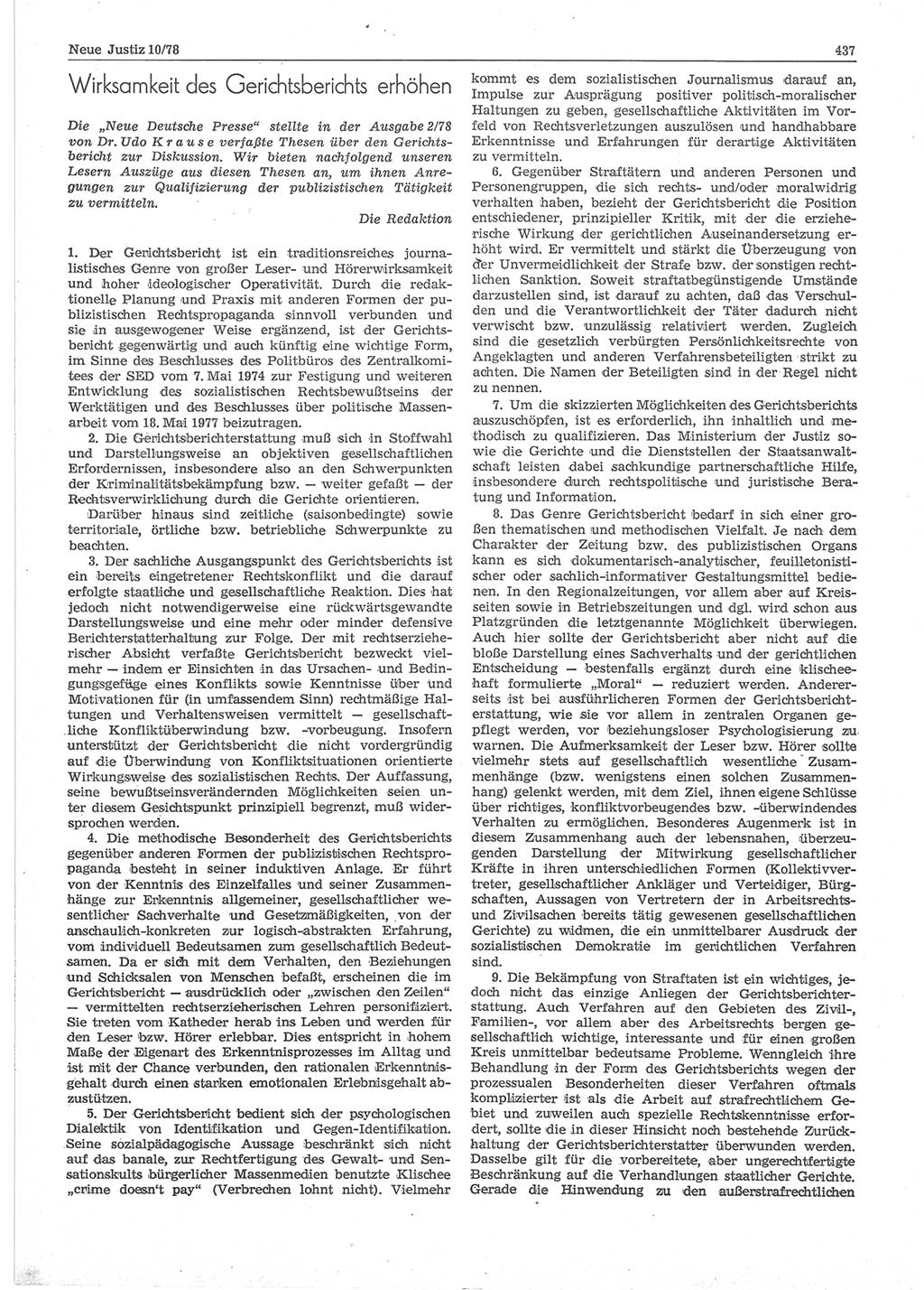 Neue Justiz (NJ), Zeitschrift für sozialistisches Recht und Gesetzlichkeit [Deutsche Demokratische Republik (DDR)], 32. Jahrgang 1978, Seite 437 (NJ DDR 1978, S. 437)