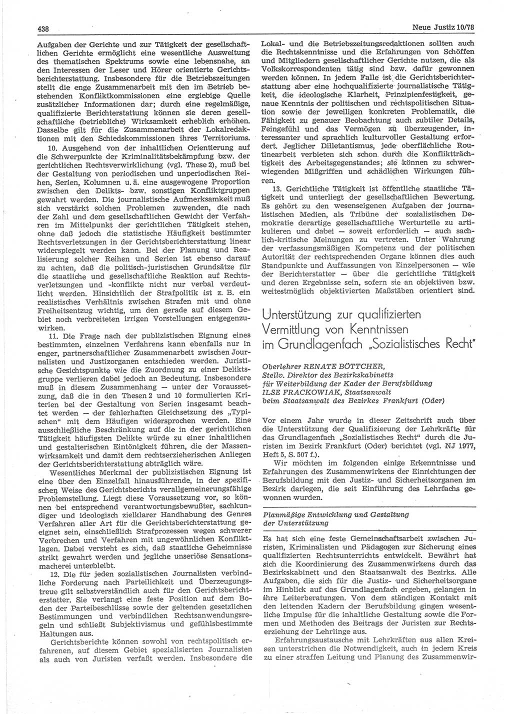 Neue Justiz (NJ), Zeitschrift für sozialistisches Recht und Gesetzlichkeit [Deutsche Demokratische Republik (DDR)], 32. Jahrgang 1978, Seite 438 (NJ DDR 1978, S. 438)
