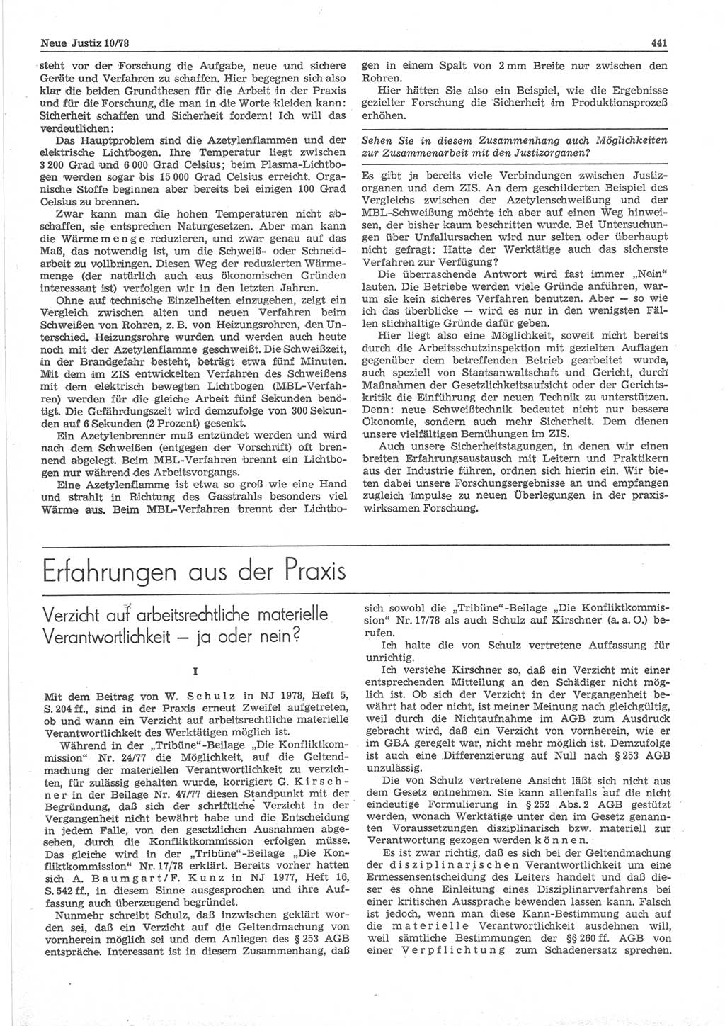 Neue Justiz (NJ), Zeitschrift für sozialistisches Recht und Gesetzlichkeit [Deutsche Demokratische Republik (DDR)], 32. Jahrgang 1978, Seite 441 (NJ DDR 1978, S. 441)