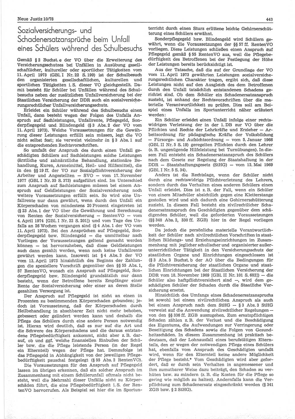 Neue Justiz (NJ), Zeitschrift für sozialistisches Recht und Gesetzlichkeit [Deutsche Demokratische Republik (DDR)], 32. Jahrgang 1978, Seite 443 (NJ DDR 1978, S. 443)