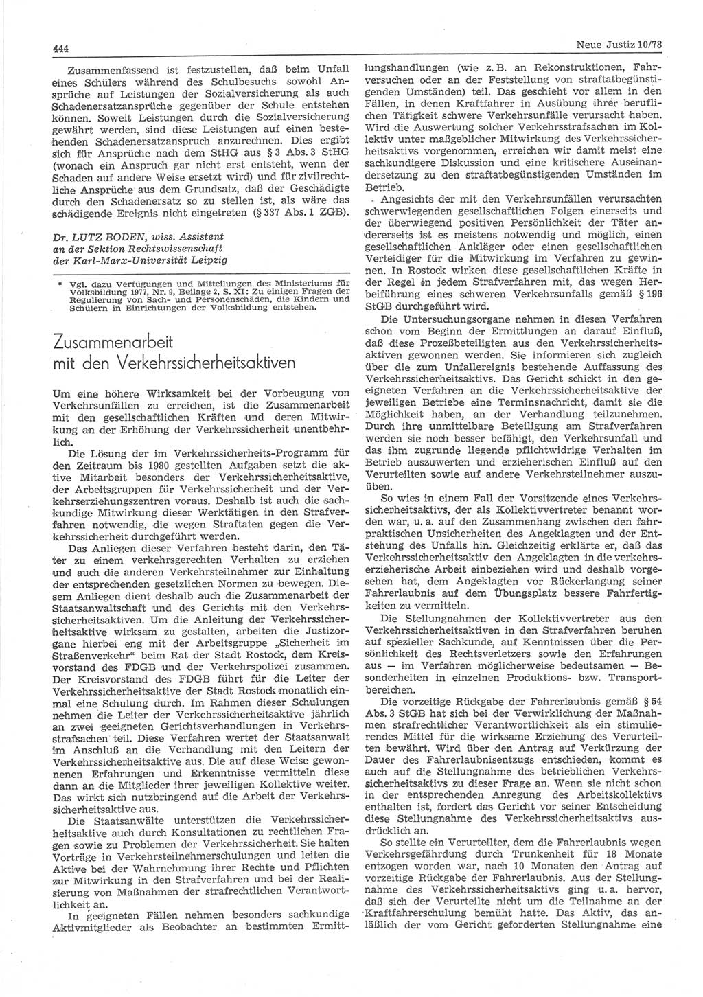 Neue Justiz (NJ), Zeitschrift für sozialistisches Recht und Gesetzlichkeit [Deutsche Demokratische Republik (DDR)], 32. Jahrgang 1978, Seite 444 (NJ DDR 1978, S. 444)