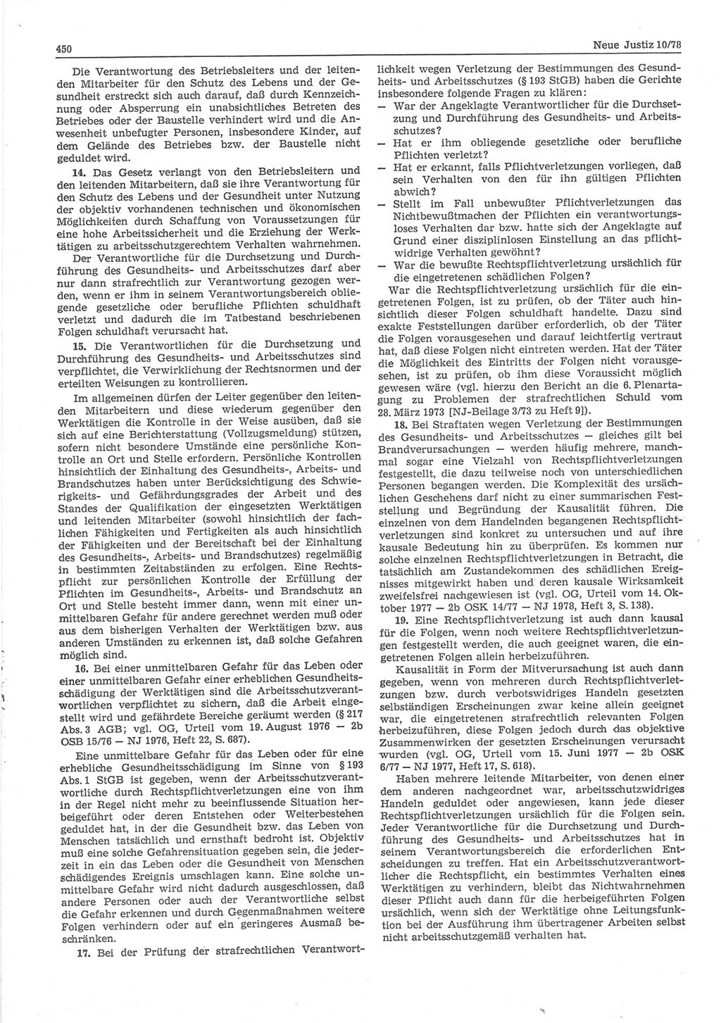 Neue Justiz (NJ), Zeitschrift für sozialistisches Recht und Gesetzlichkeit [Deutsche Demokratische Republik (DDR)], 32. Jahrgang 1978, Seite 450 (NJ DDR 1978, S. 450)