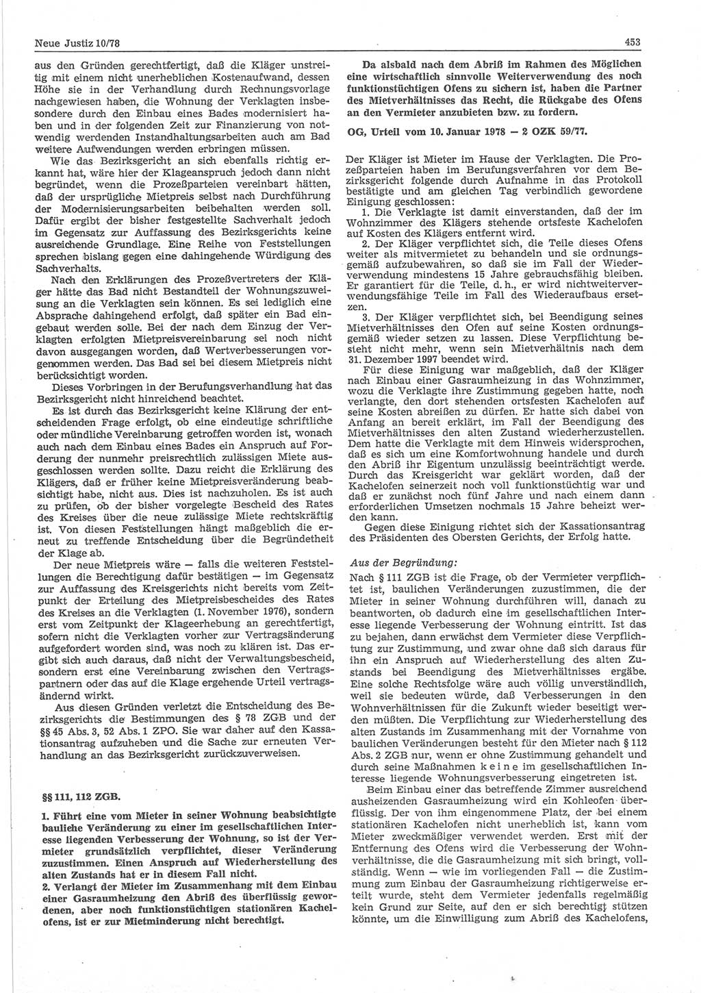 Neue Justiz (NJ), Zeitschrift für sozialistisches Recht und Gesetzlichkeit [Deutsche Demokratische Republik (DDR)], 32. Jahrgang 1978, Seite 453 (NJ DDR 1978, S. 453)