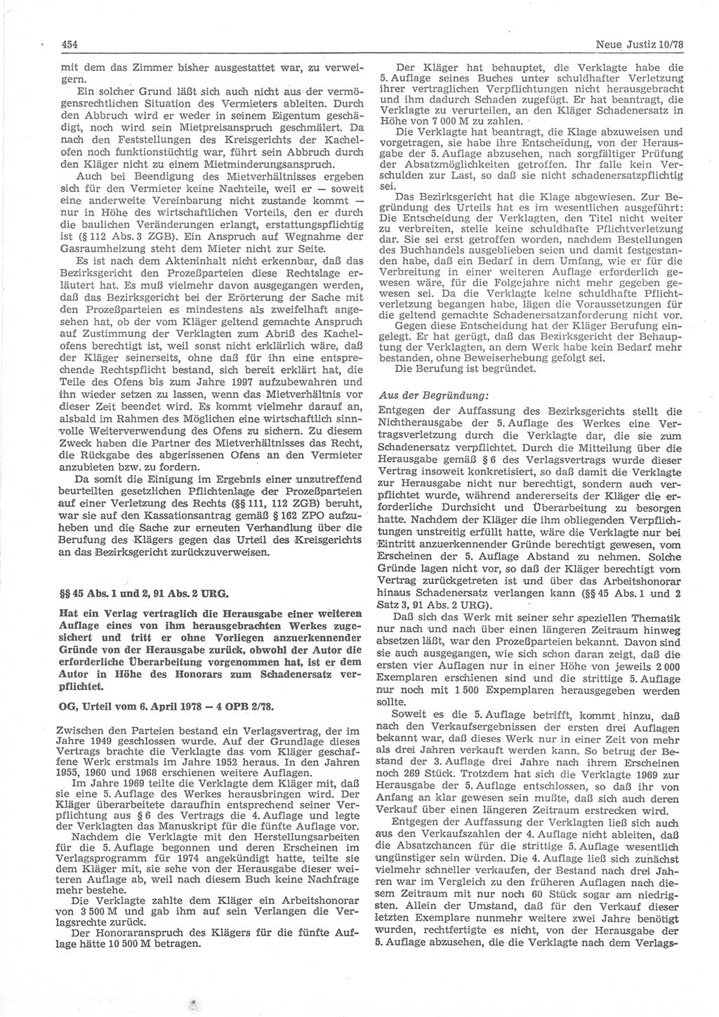 Neue Justiz (NJ), Zeitschrift für sozialistisches Recht und Gesetzlichkeit [Deutsche Demokratische Republik (DDR)], 32. Jahrgang 1978, Seite 454 (NJ DDR 1978, S. 454)