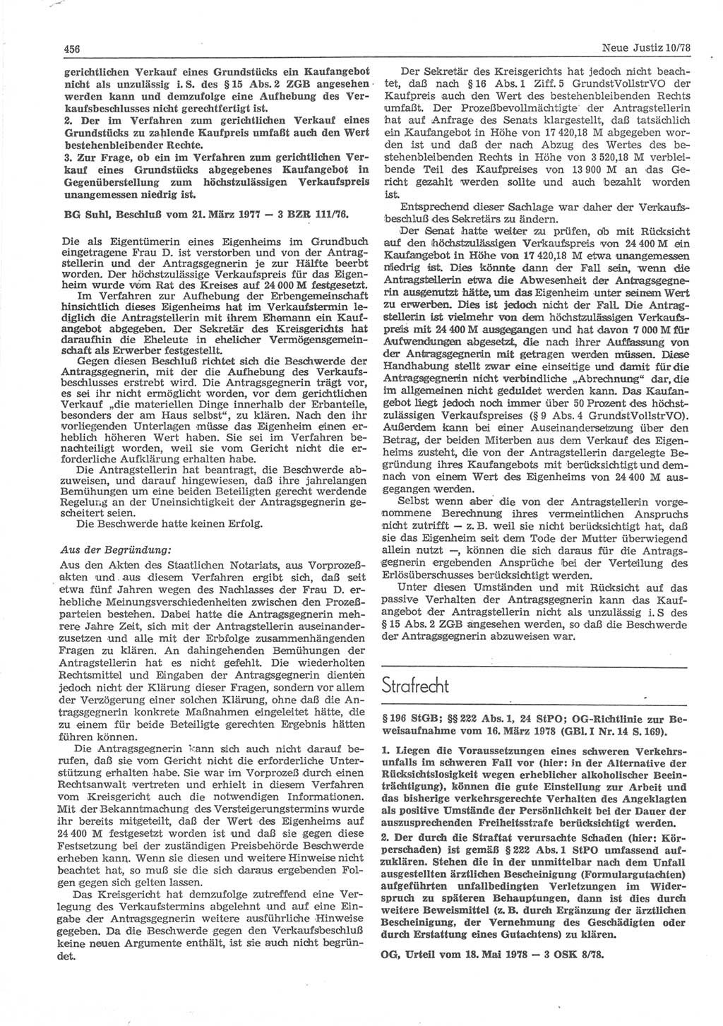 Neue Justiz (NJ), Zeitschrift für sozialistisches Recht und Gesetzlichkeit [Deutsche Demokratische Republik (DDR)], 32. Jahrgang 1978, Seite 456 (NJ DDR 1978, S. 456)