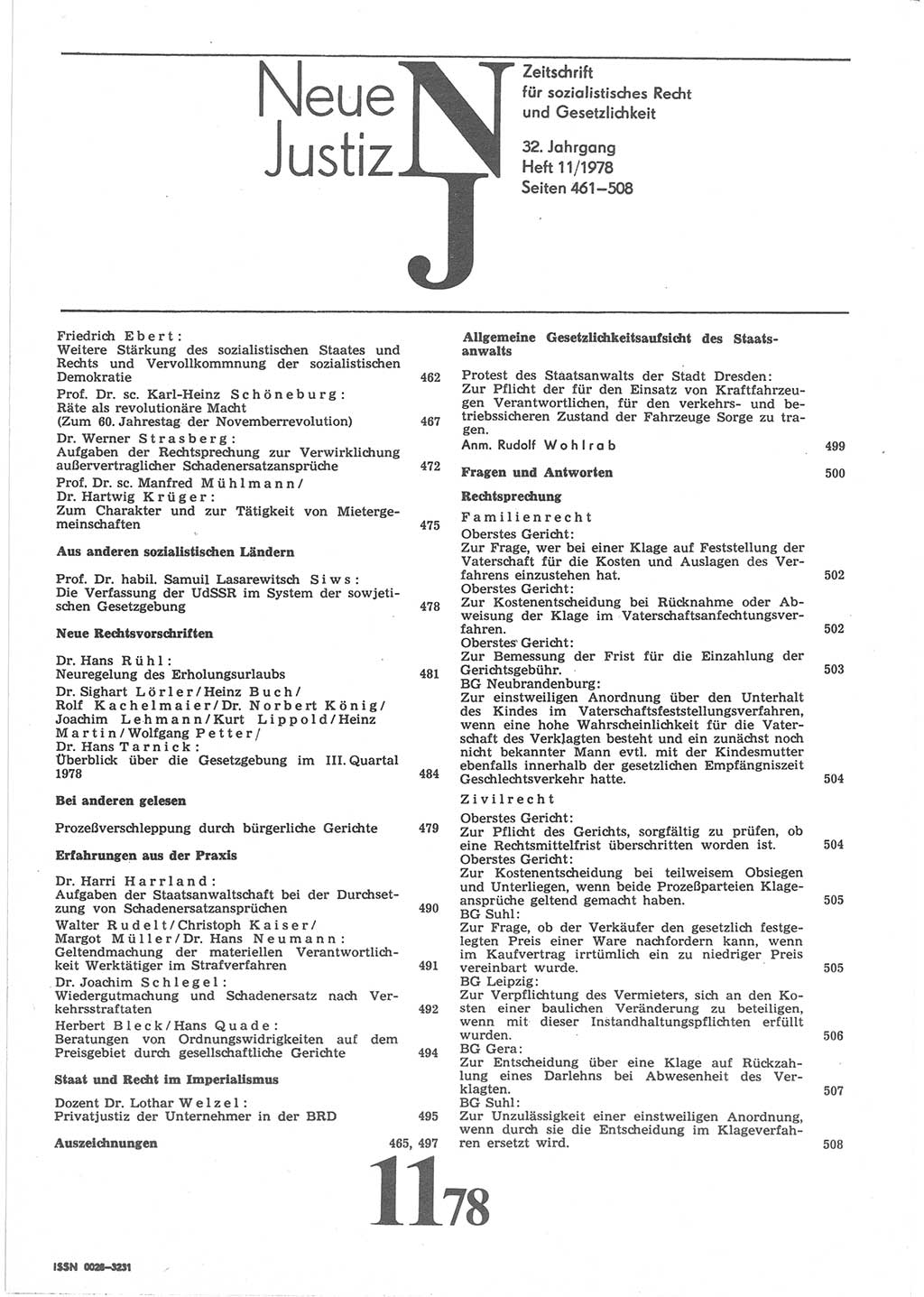 Neue Justiz (NJ), Zeitschrift für sozialistisches Recht und Gesetzlichkeit [Deutsche Demokratische Republik (DDR)], 32. Jahrgang 1978, Seite 461 (NJ DDR 1978, S. 461)