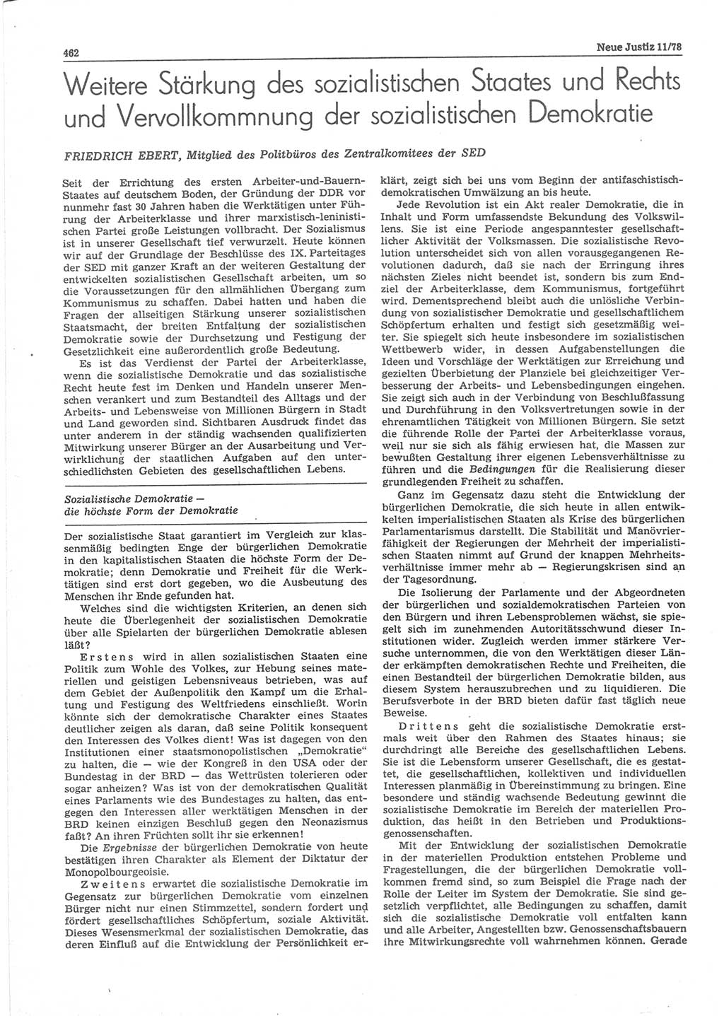 Neue Justiz (NJ), Zeitschrift für sozialistisches Recht und Gesetzlichkeit [Deutsche Demokratische Republik (DDR)], 32. Jahrgang 1978, Seite 462 (NJ DDR 1978, S. 462)