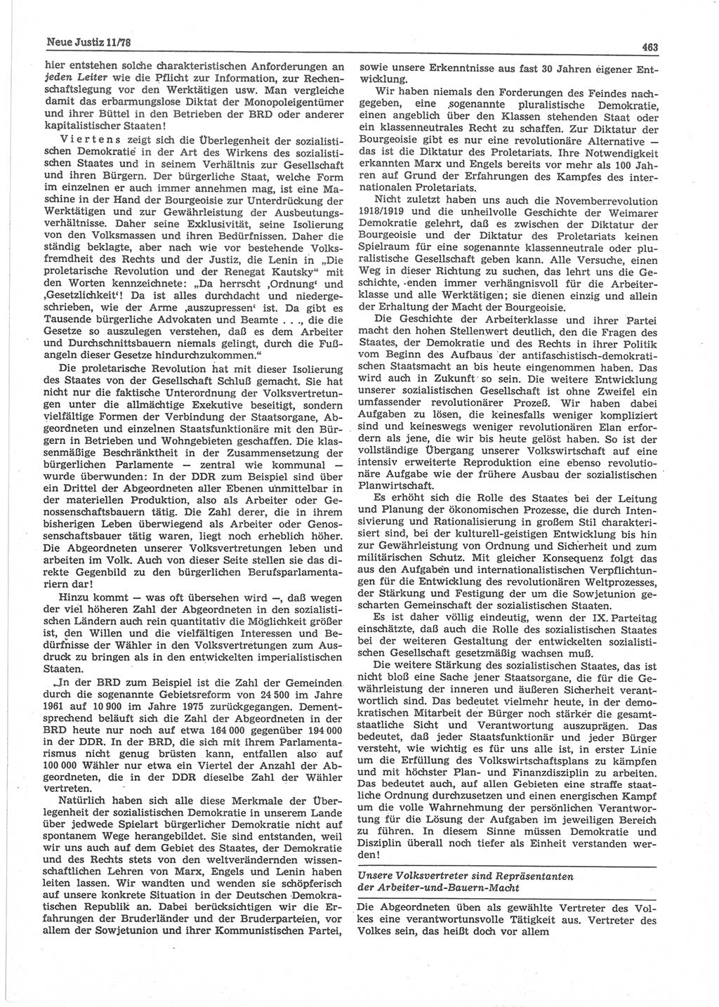 Neue Justiz (NJ), Zeitschrift für sozialistisches Recht und Gesetzlichkeit [Deutsche Demokratische Republik (DDR)], 32. Jahrgang 1978, Seite 463 (NJ DDR 1978, S. 463)