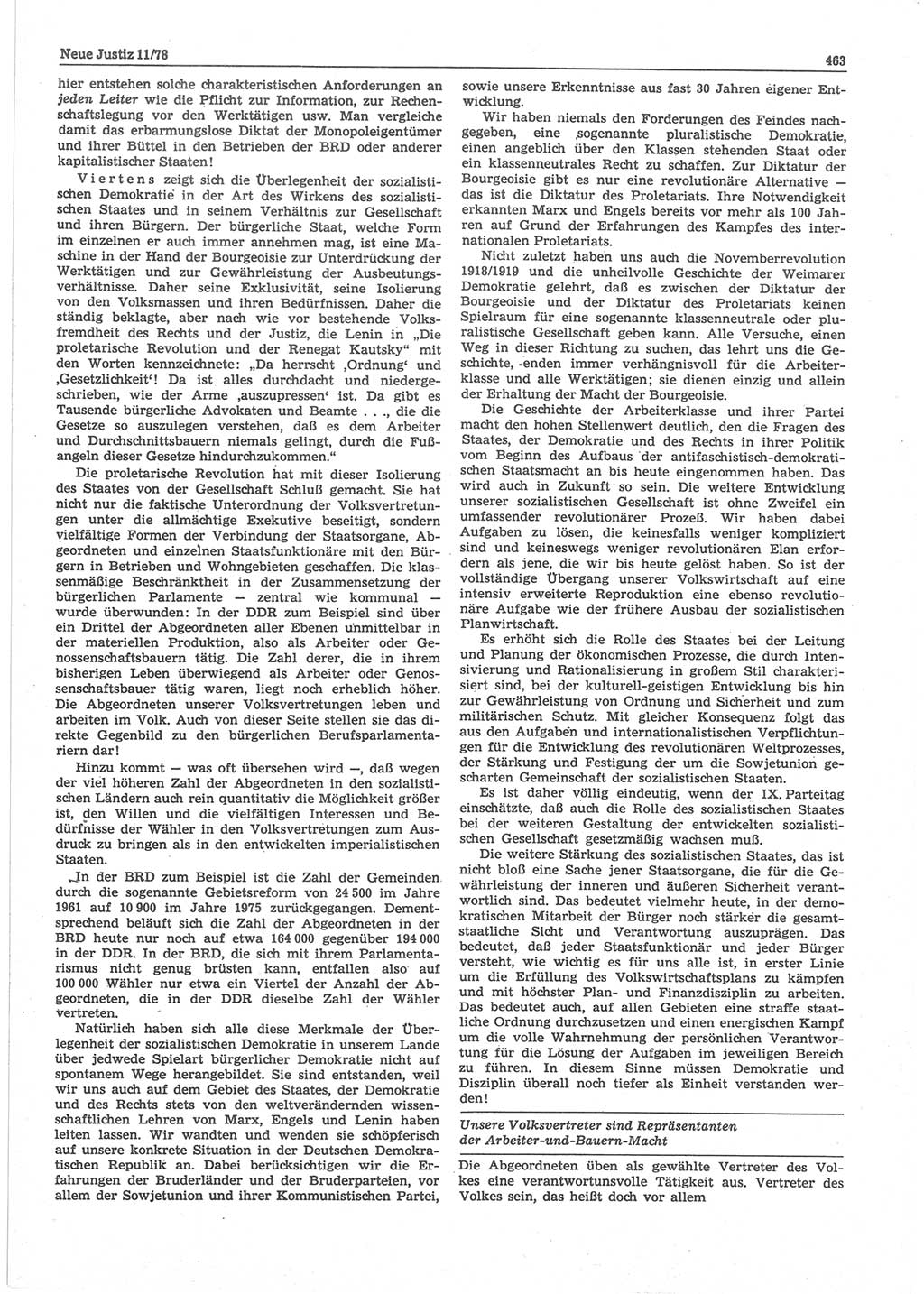 Neue Justiz (NJ), Zeitschrift für sozialistisches Recht und Gesetzlichkeit [Deutsche Demokratische Republik (DDR)], 32. Jahrgang 1978, Seite 463 (NJ DDR 1978, S. 463)