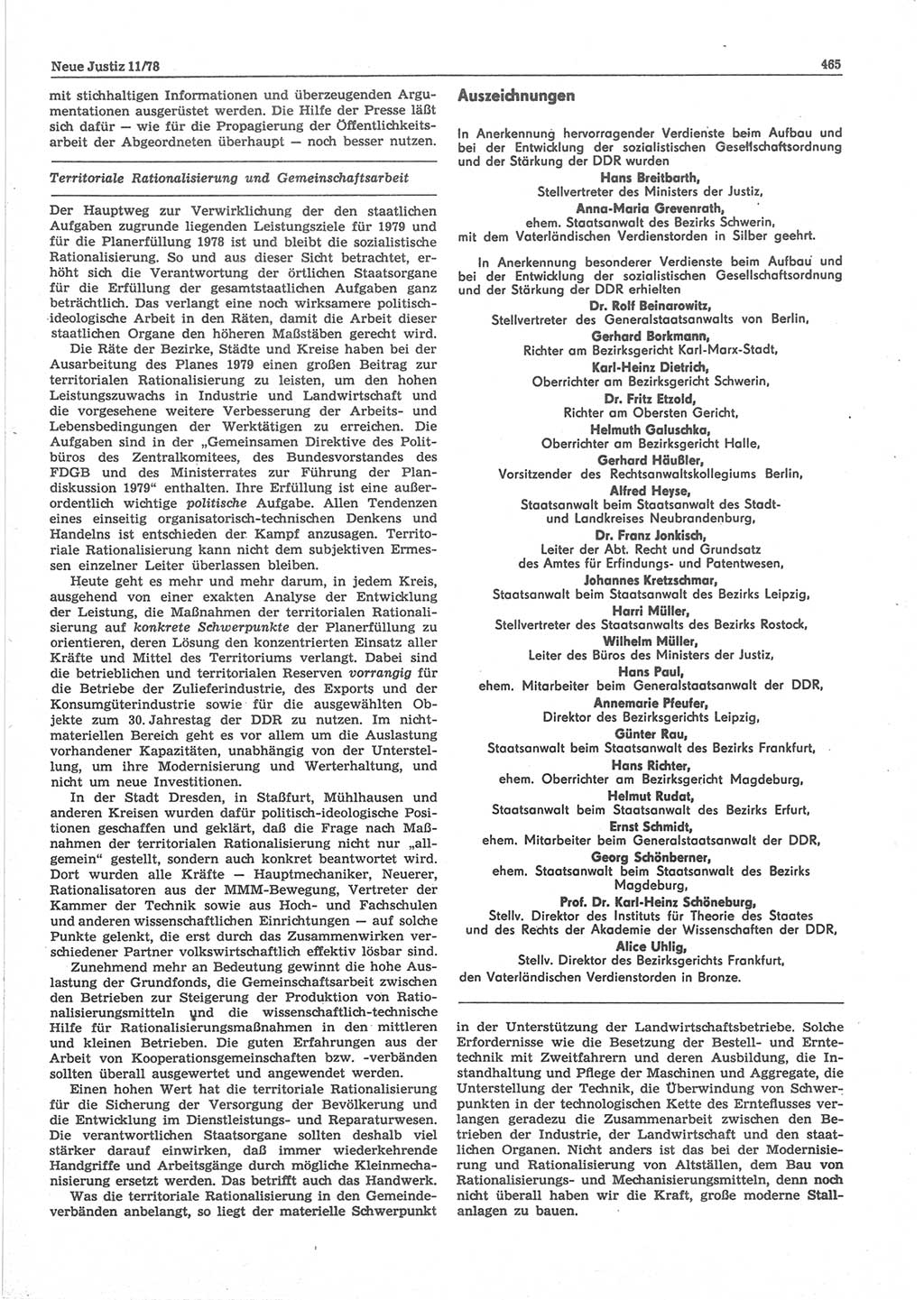 Neue Justiz (NJ), Zeitschrift für sozialistisches Recht und Gesetzlichkeit [Deutsche Demokratische Republik (DDR)], 32. Jahrgang 1978, Seite 465 (NJ DDR 1978, S. 465)