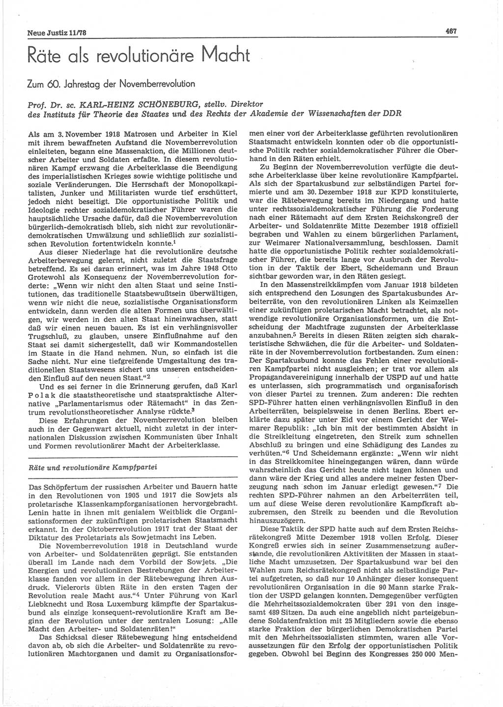 Neue Justiz (NJ), Zeitschrift für sozialistisches Recht und Gesetzlichkeit [Deutsche Demokratische Republik (DDR)], 32. Jahrgang 1978, Seite 467 (NJ DDR 1978, S. 467)