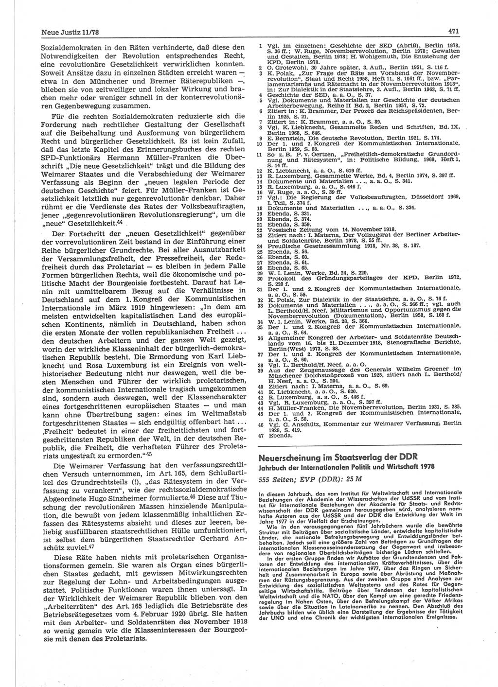 Neue Justiz (NJ), Zeitschrift für sozialistisches Recht und Gesetzlichkeit [Deutsche Demokratische Republik (DDR)], 32. Jahrgang 1978, Seite 471 (NJ DDR 1978, S. 471)