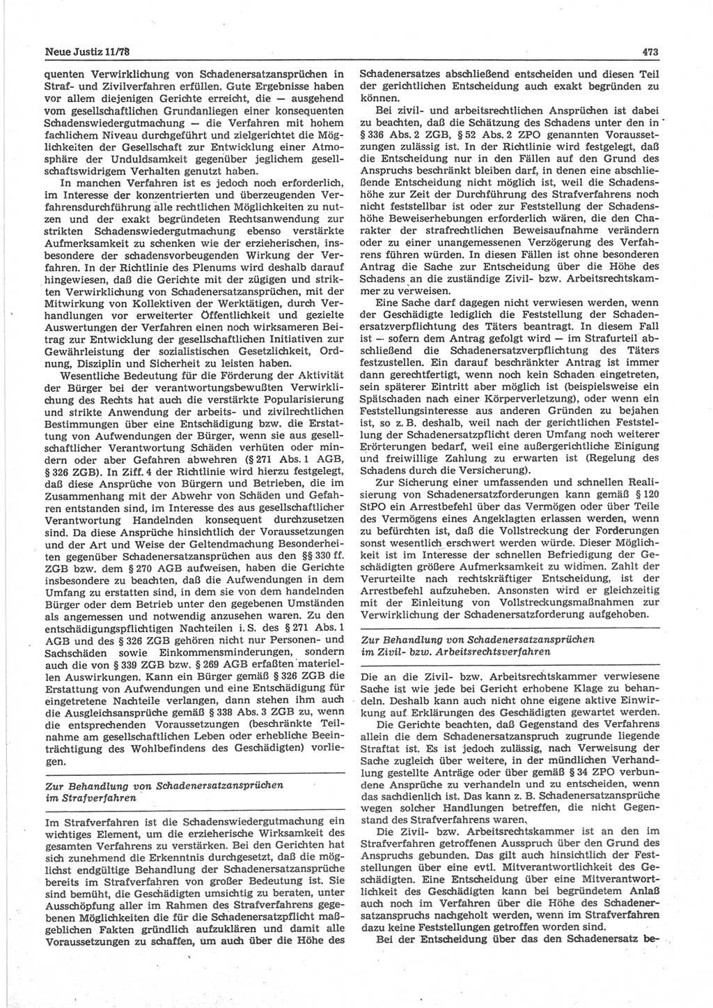 Neue Justiz (NJ), Zeitschrift für sozialistisches Recht und Gesetzlichkeit [Deutsche Demokratische Republik (DDR)], 32. Jahrgang 1978, Seite 473 (NJ DDR 1978, S. 473)