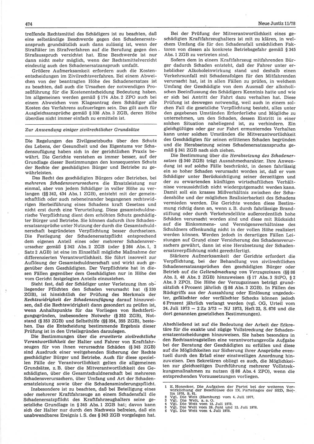 Neue Justiz (NJ), Zeitschrift für sozialistisches Recht und Gesetzlichkeit [Deutsche Demokratische Republik (DDR)], 32. Jahrgang 1978, Seite 474 (NJ DDR 1978, S. 474)
