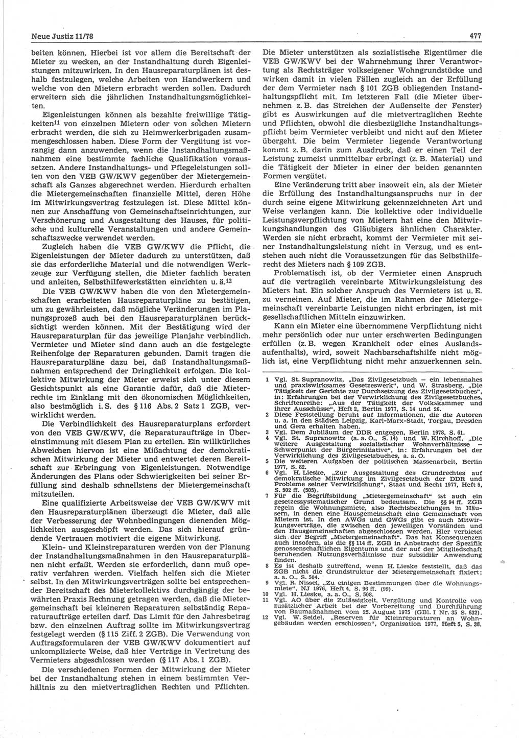 Neue Justiz (NJ), Zeitschrift für sozialistisches Recht und Gesetzlichkeit [Deutsche Demokratische Republik (DDR)], 32. Jahrgang 1978, Seite 477 (NJ DDR 1978, S. 477)