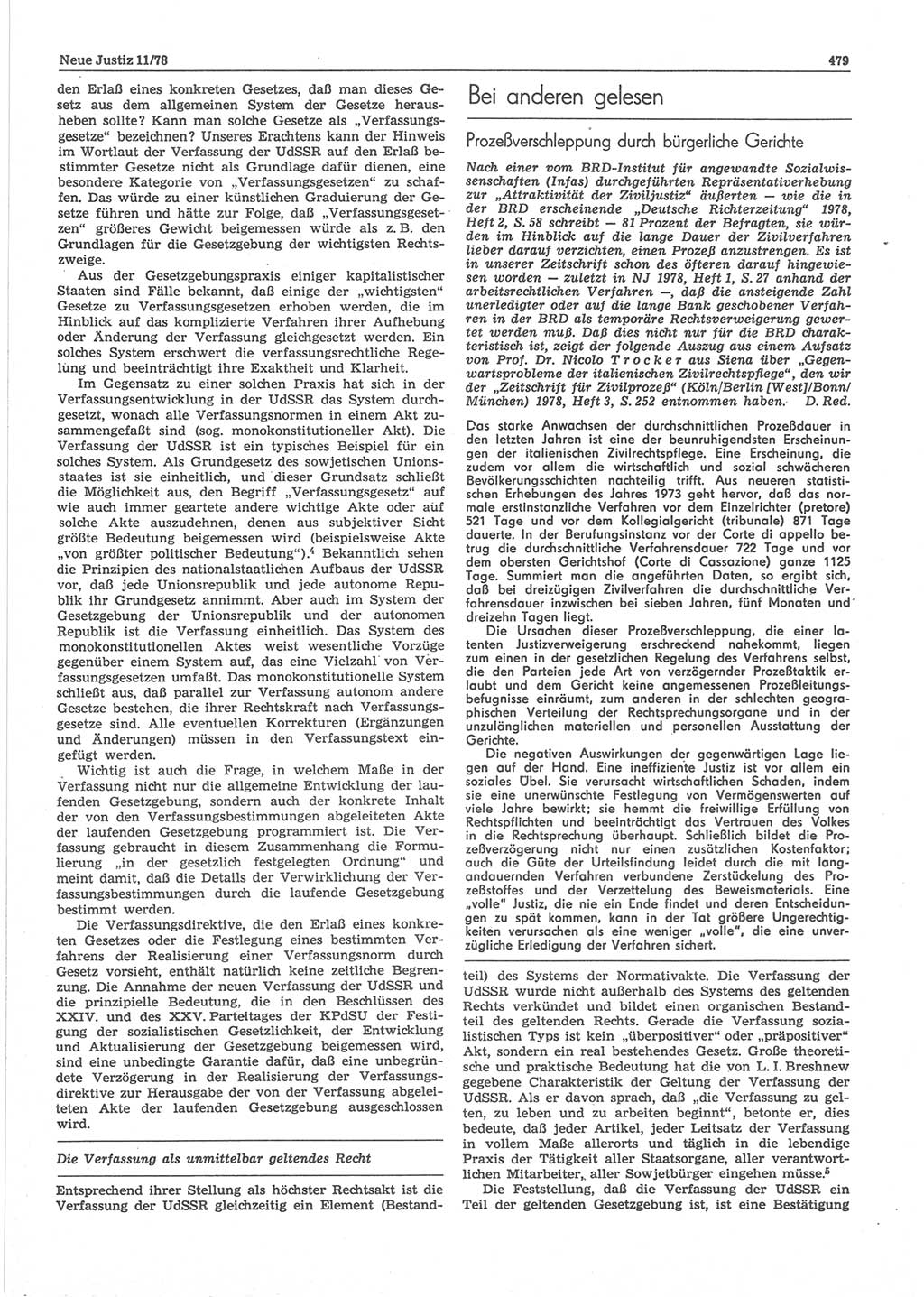 Neue Justiz (NJ), Zeitschrift für sozialistisches Recht und Gesetzlichkeit [Deutsche Demokratische Republik (DDR)], 32. Jahrgang 1978, Seite 479 (NJ DDR 1978, S. 479)