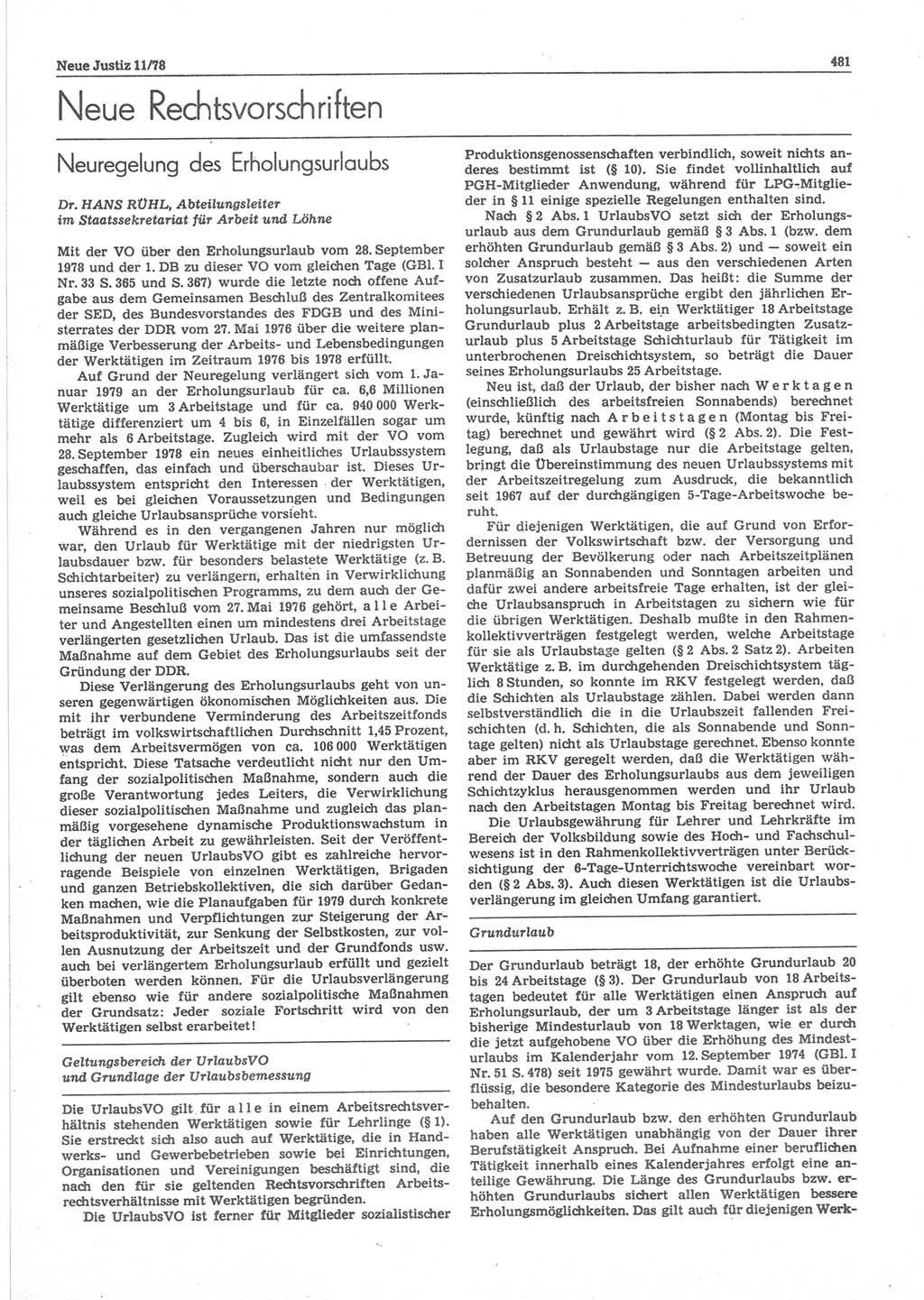 Neue Justiz (NJ), Zeitschrift für sozialistisches Recht und Gesetzlichkeit [Deutsche Demokratische Republik (DDR)], 32. Jahrgang 1978, Seite 481 (NJ DDR 1978, S. 481)