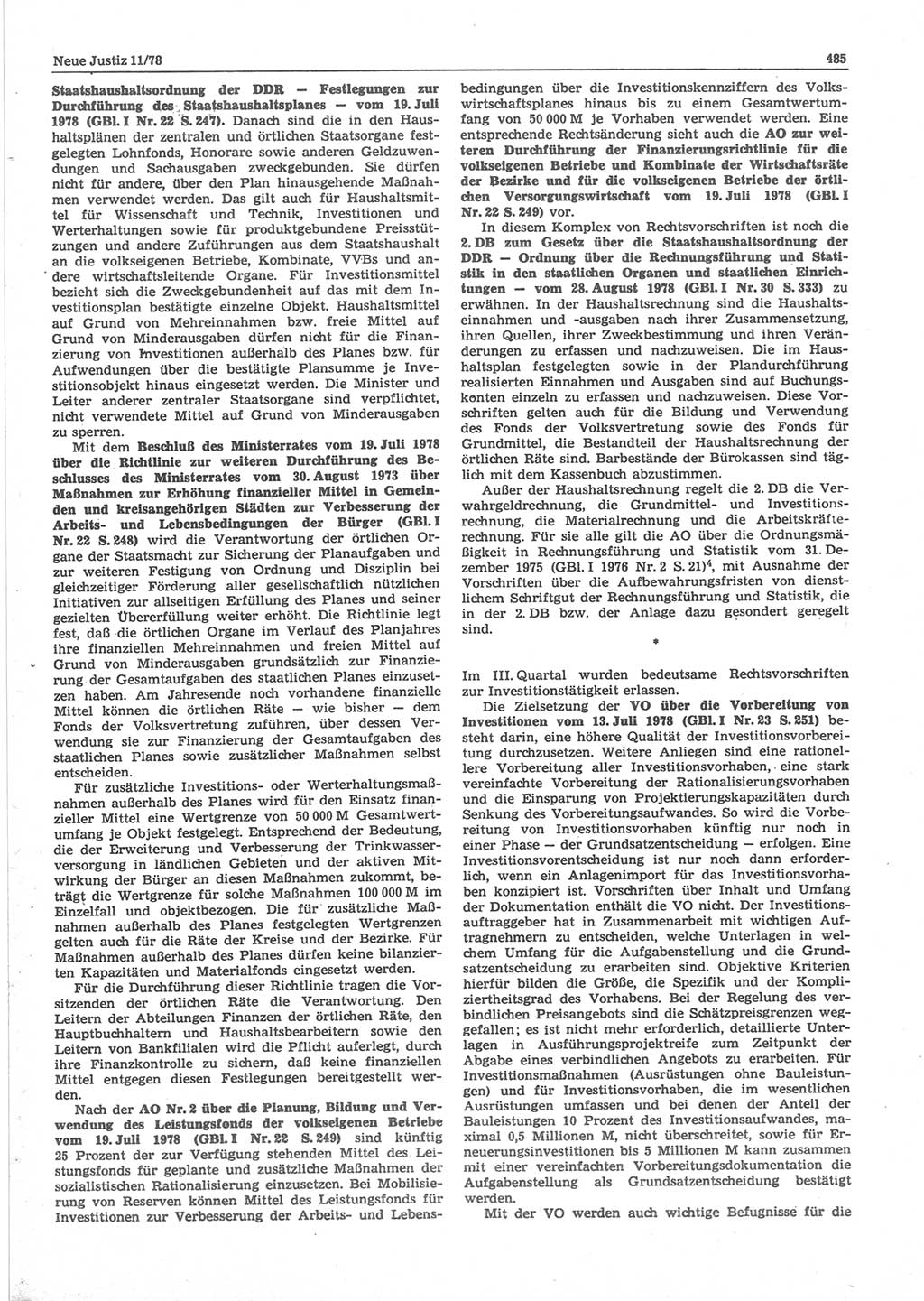 Neue Justiz (NJ), Zeitschrift für sozialistisches Recht und Gesetzlichkeit [Deutsche Demokratische Republik (DDR)], 32. Jahrgang 1978, Seite 485 (NJ DDR 1978, S. 485)