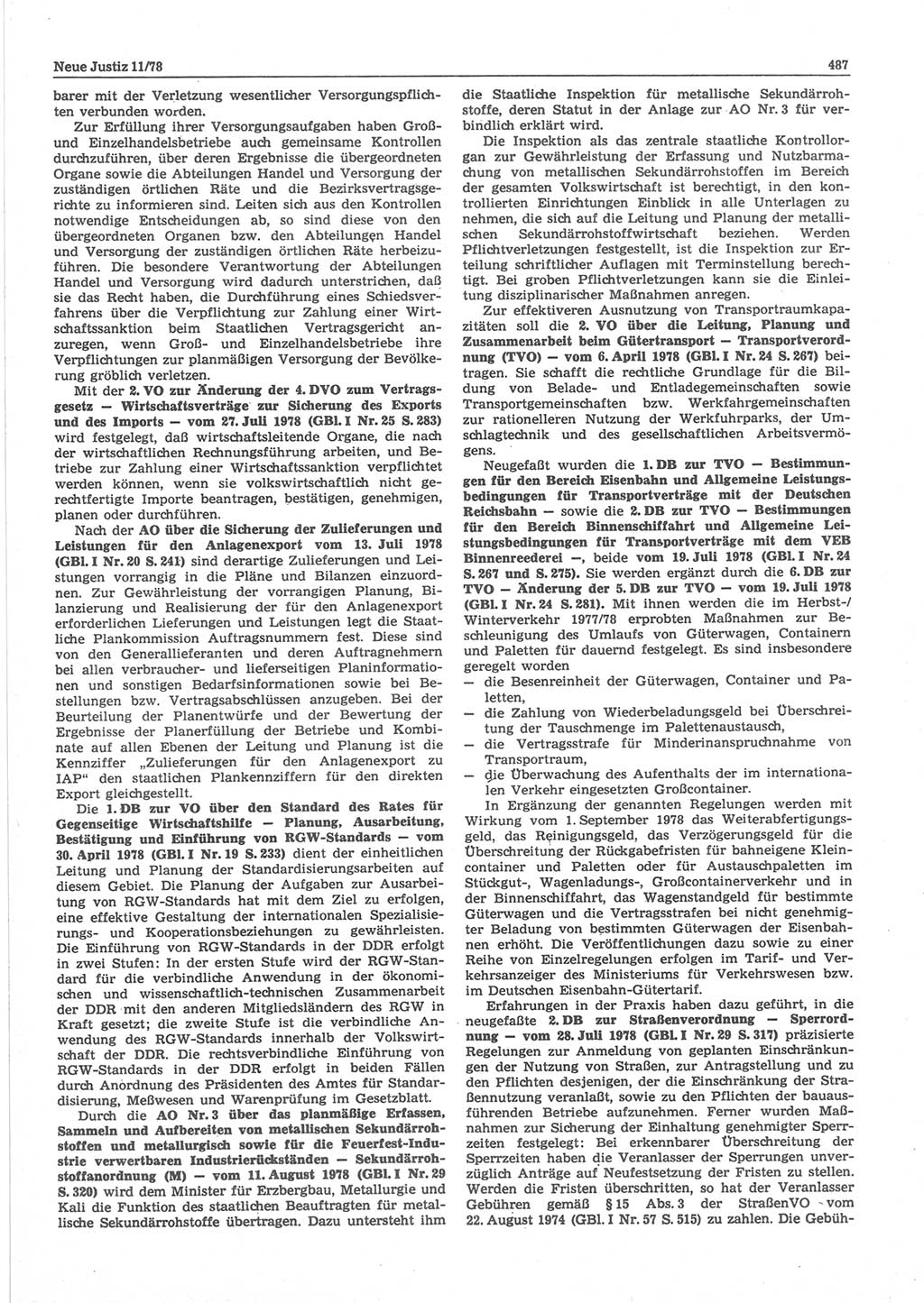 Neue Justiz (NJ), Zeitschrift für sozialistisches Recht und Gesetzlichkeit [Deutsche Demokratische Republik (DDR)], 32. Jahrgang 1978, Seite 487 (NJ DDR 1978, S. 487)