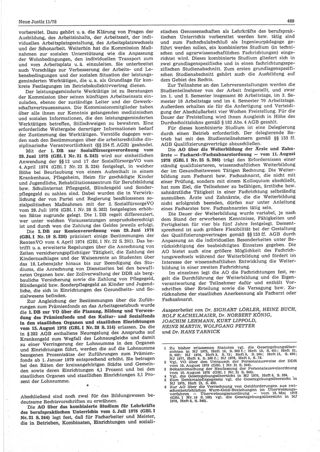 Neue Justiz (NJ), Zeitschrift für sozialistisches Recht und Gesetzlichkeit [Deutsche Demokratische Republik (DDR)], 32. Jahrgang 1978, Seite 489 (NJ DDR 1978, S. 489)