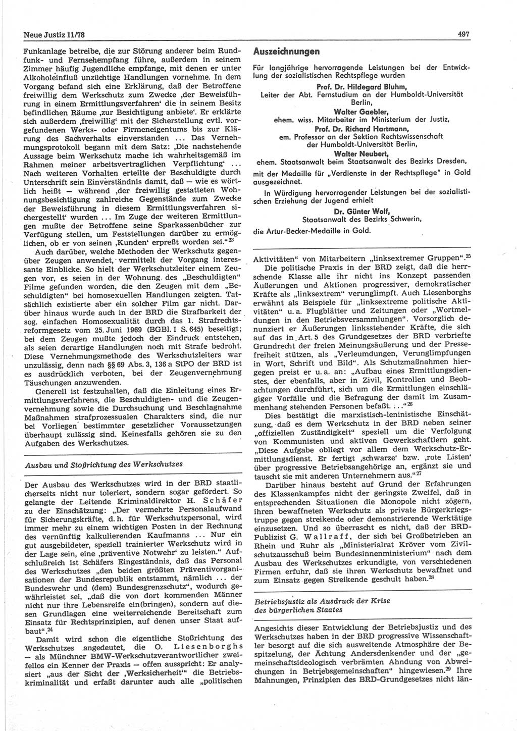 Neue Justiz (NJ), Zeitschrift für sozialistisches Recht und Gesetzlichkeit [Deutsche Demokratische Republik (DDR)], 32. Jahrgang 1978, Seite 497 (NJ DDR 1978, S. 497)
