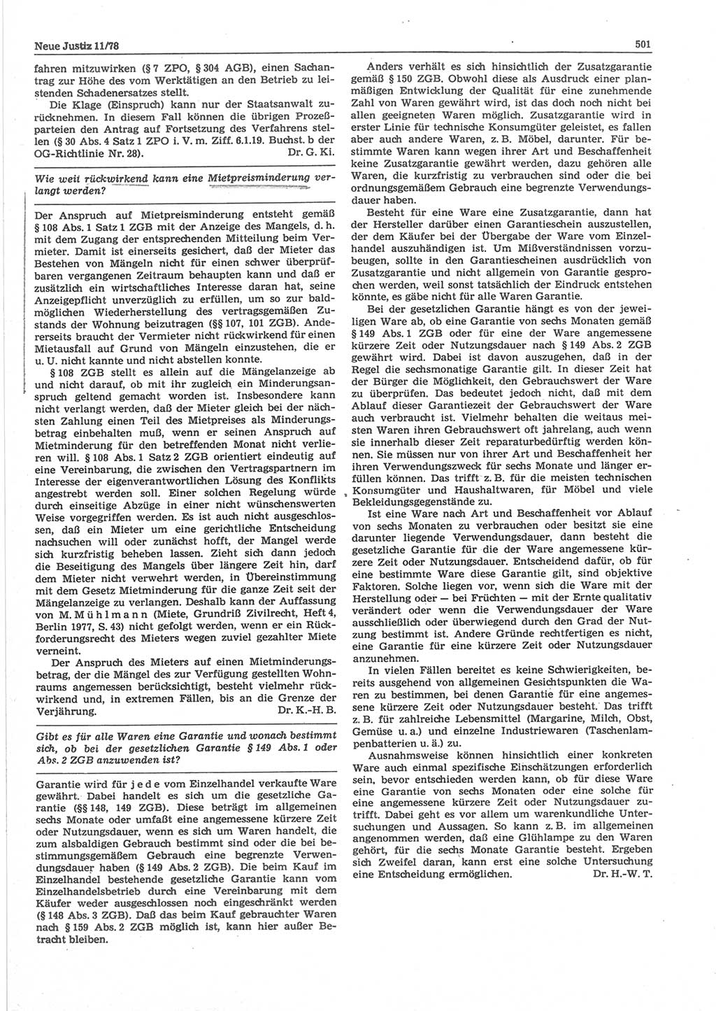 Neue Justiz (NJ), Zeitschrift für sozialistisches Recht und Gesetzlichkeit [Deutsche Demokratische Republik (DDR)], 32. Jahrgang 1978, Seite 501 (NJ DDR 1978, S. 501)