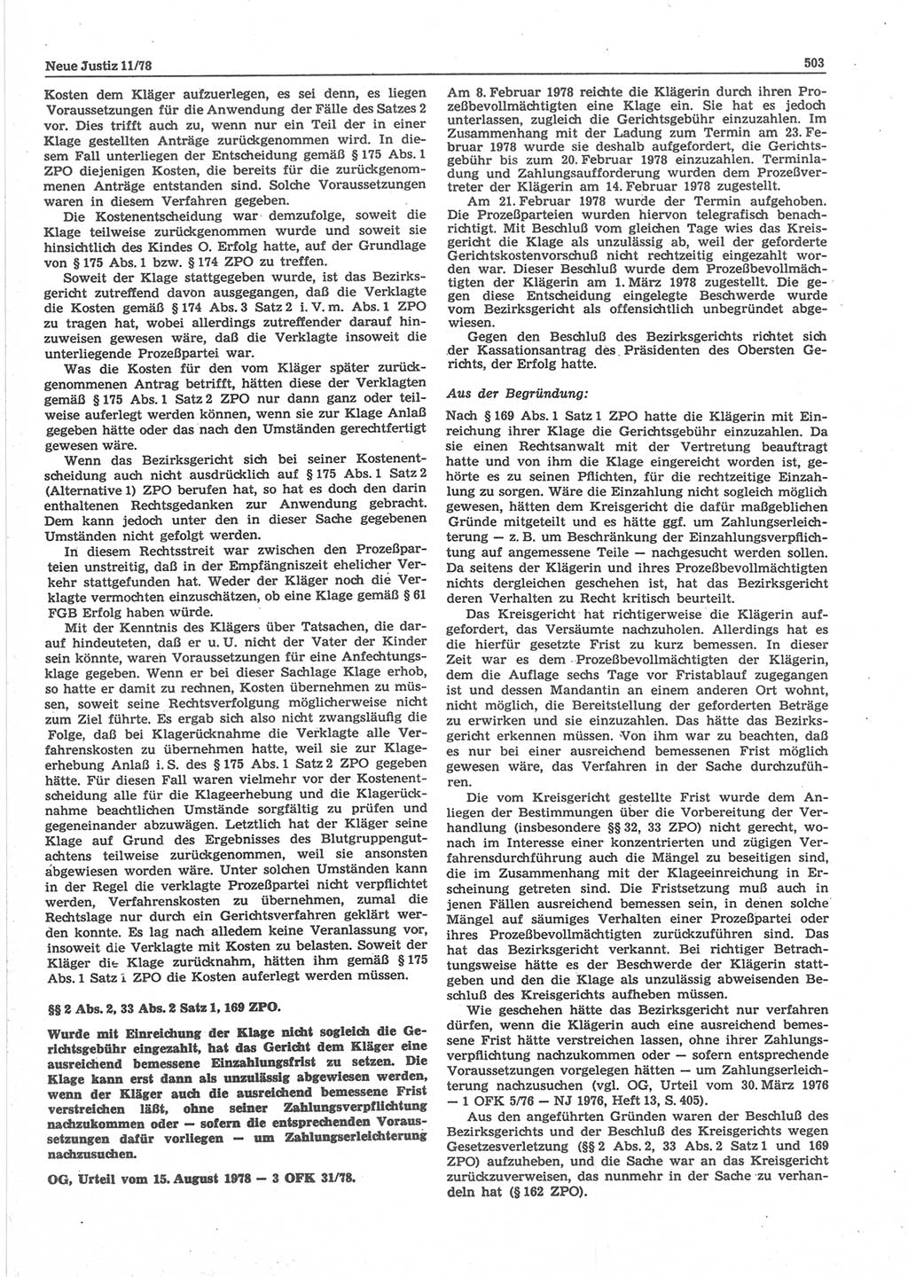Neue Justiz (NJ), Zeitschrift für sozialistisches Recht und Gesetzlichkeit [Deutsche Demokratische Republik (DDR)], 32. Jahrgang 1978, Seite 503 (NJ DDR 1978, S. 503)