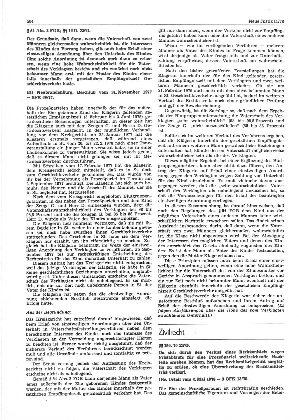 Neue Justiz (NJ), Zeitschrift für sozialistisches Recht und Gesetzlichkeit [Deutsche Demokratische Republik (DDR)], 32. Jahrgang 1978, Seite 504 (NJ DDR 1978, S. 504)