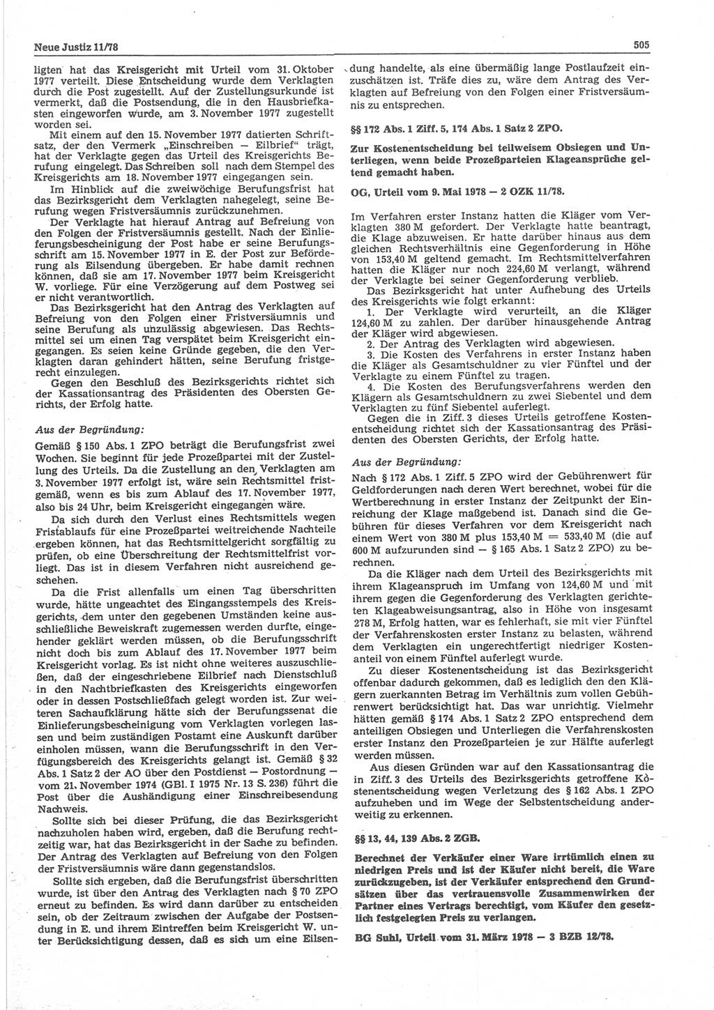 Neue Justiz (NJ), Zeitschrift für sozialistisches Recht und Gesetzlichkeit [Deutsche Demokratische Republik (DDR)], 32. Jahrgang 1978, Seite 505 (NJ DDR 1978, S. 505)