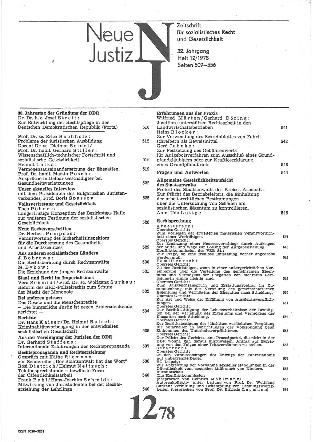 Neue Justiz (NJ), Zeitschrift für sozialistisches Recht und Gesetzlichkeit [Deutsche Demokratische Republik (DDR)], 32. Jahrgang 1978, Seite 509 (NJ DDR 1978, S. 509)