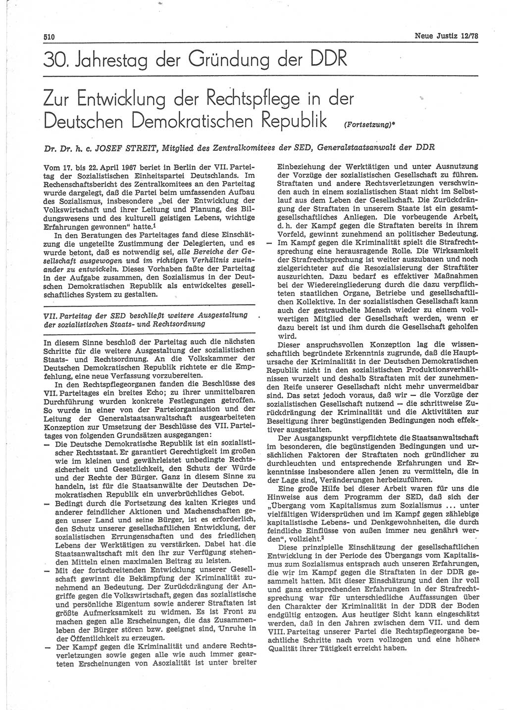 Neue Justiz (NJ), Zeitschrift für sozialistisches Recht und Gesetzlichkeit [Deutsche Demokratische Republik (DDR)], 32. Jahrgang 1978, Seite 510 (NJ DDR 1978, S. 510)