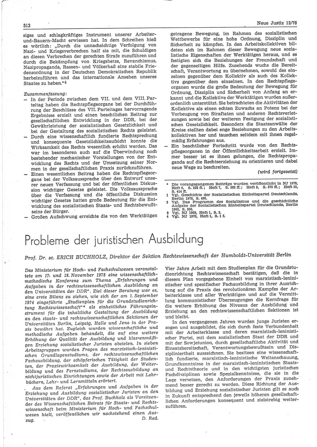 Neue Justiz (NJ), Zeitschrift für sozialistisches Recht und Gesetzlichkeit [Deutsche Demokratische Republik (DDR)], 32. Jahrgang 1978, Seite 512 (NJ DDR 1978, S. 512)