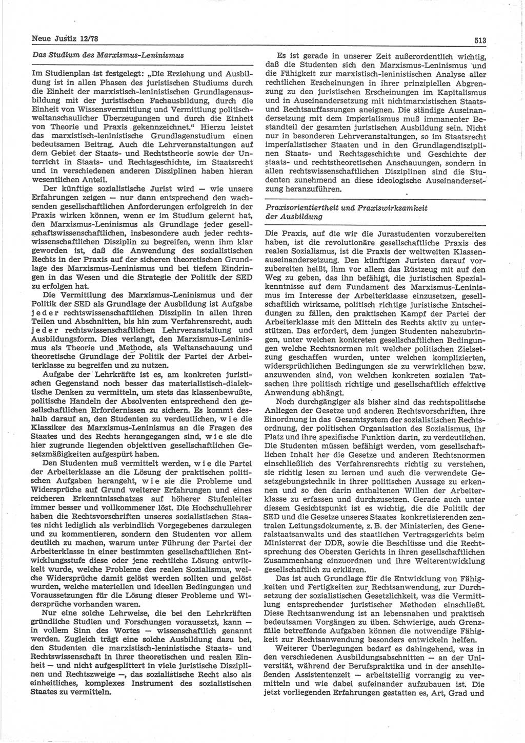 Neue Justiz (NJ), Zeitschrift für sozialistisches Recht und Gesetzlichkeit [Deutsche Demokratische Republik (DDR)], 32. Jahrgang 1978, Seite 513 (NJ DDR 1978, S. 513)