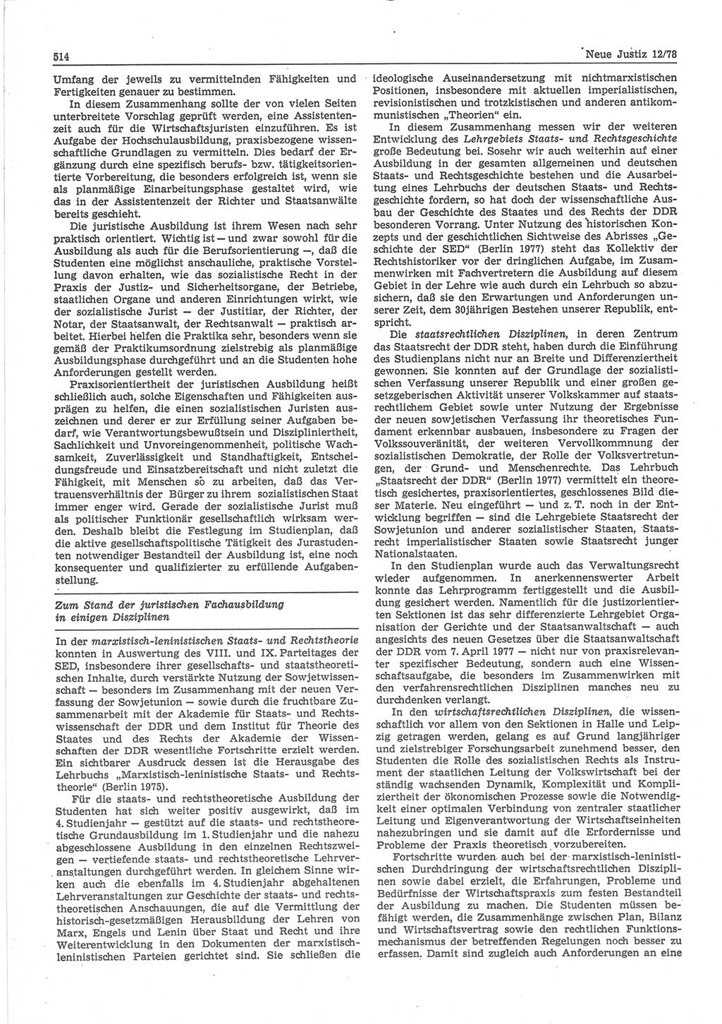 Neue Justiz (NJ), Zeitschrift für sozialistisches Recht und Gesetzlichkeit [Deutsche Demokratische Republik (DDR)], 32. Jahrgang 1978, Seite 514 (NJ DDR 1978, S. 514)